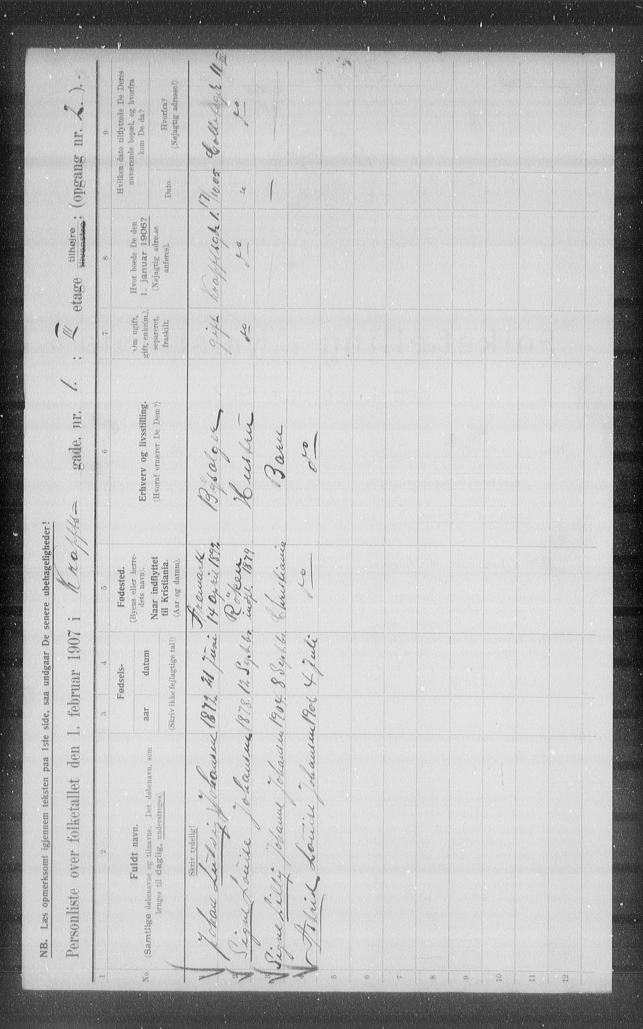 OBA, Municipal Census 1907 for Kristiania, 1907, p. 27495