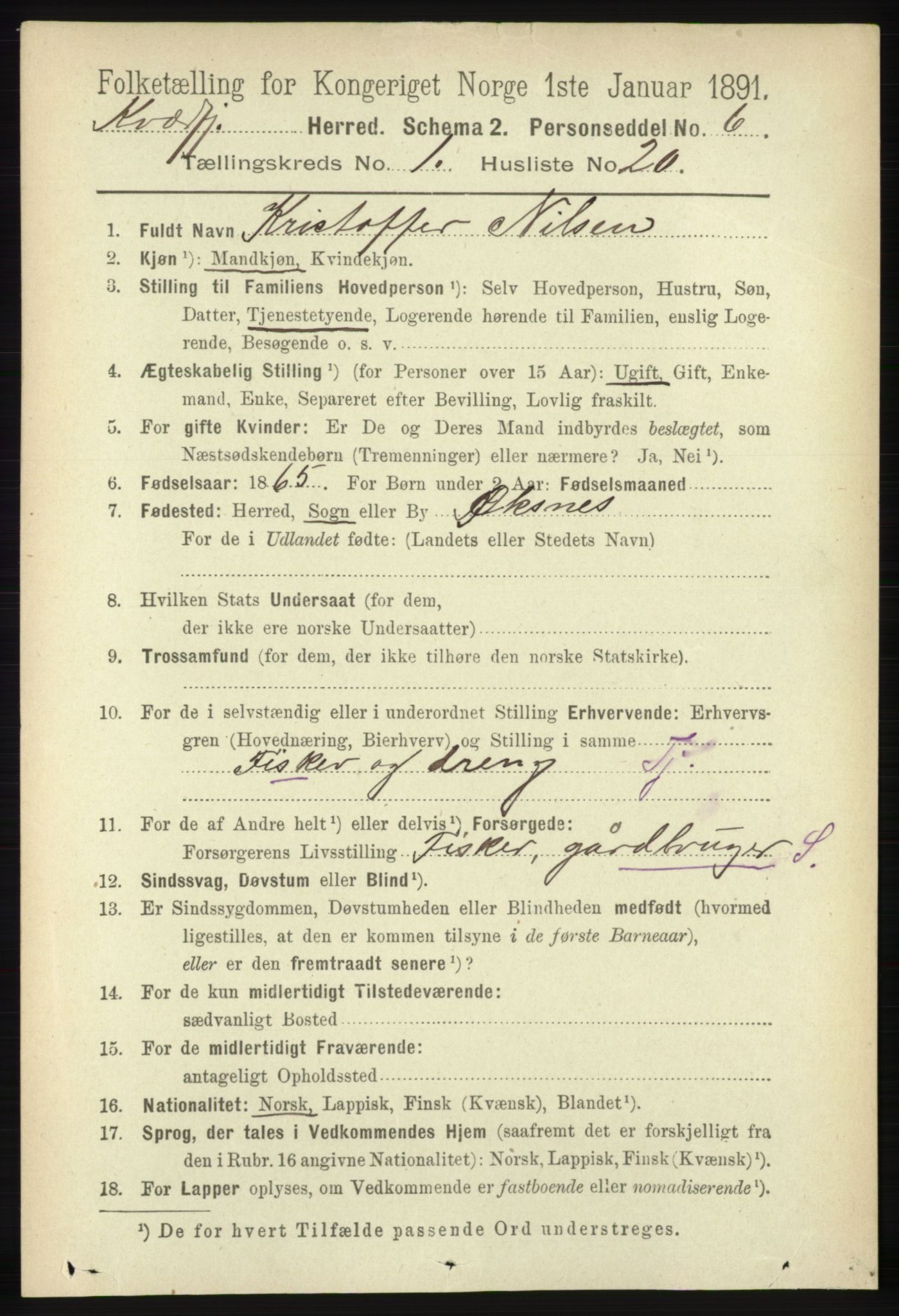 RA, 1891 census for 1911 Kvæfjord, 1891, p. 228