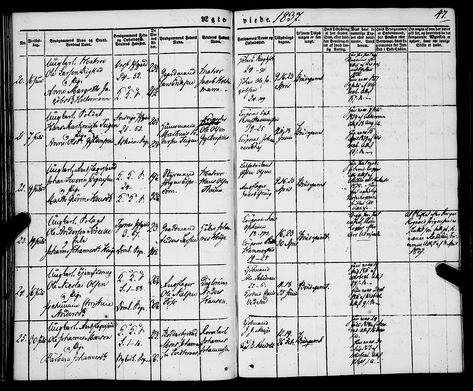 Korskirken sokneprestembete, AV/SAB-A-76101/H/Haa/L0034: Parish register (official) no. D 1, 1832-1852, p. 47