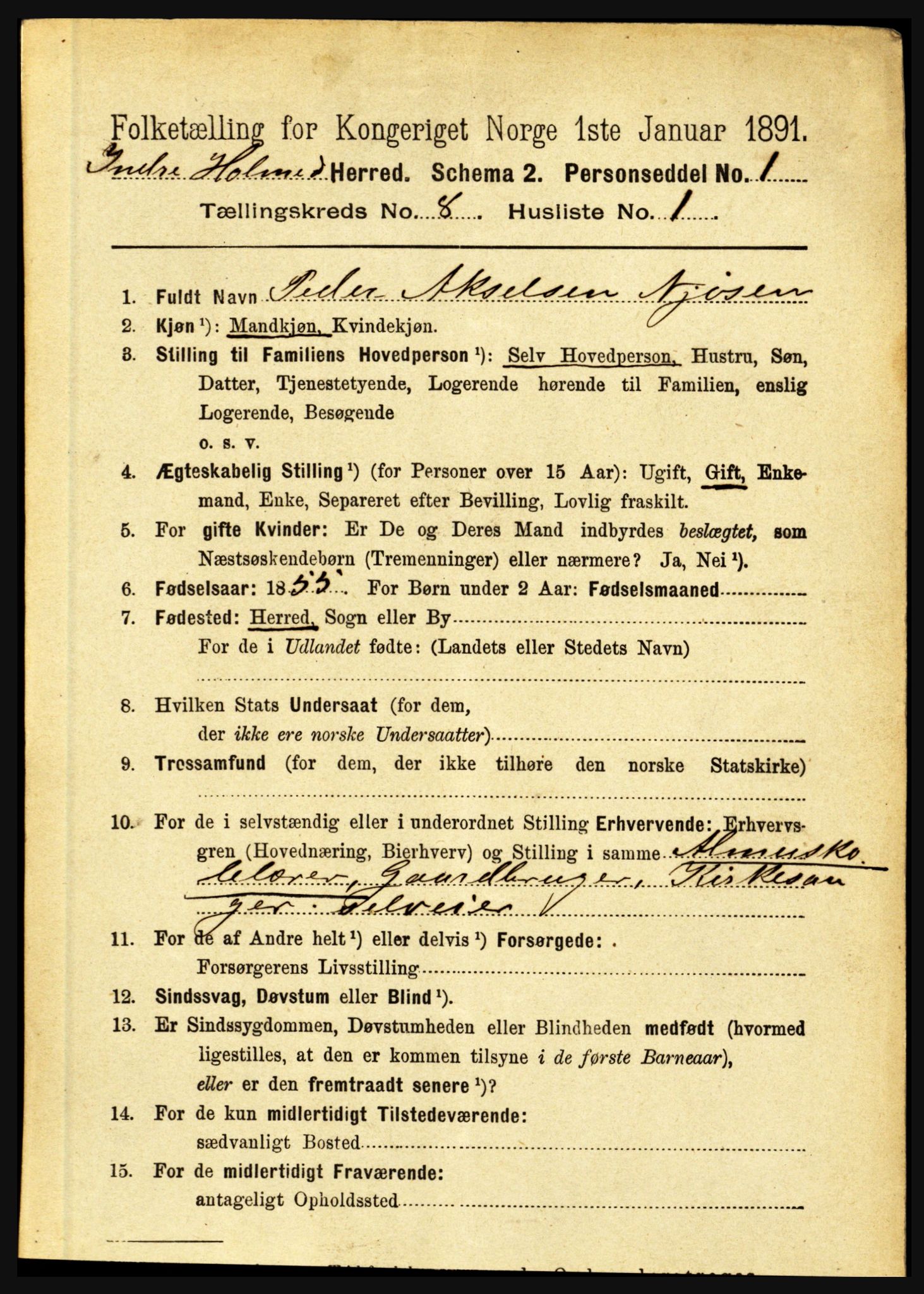 RA, 1891 census for 1430 Indre Holmedal, 1891, p. 3397