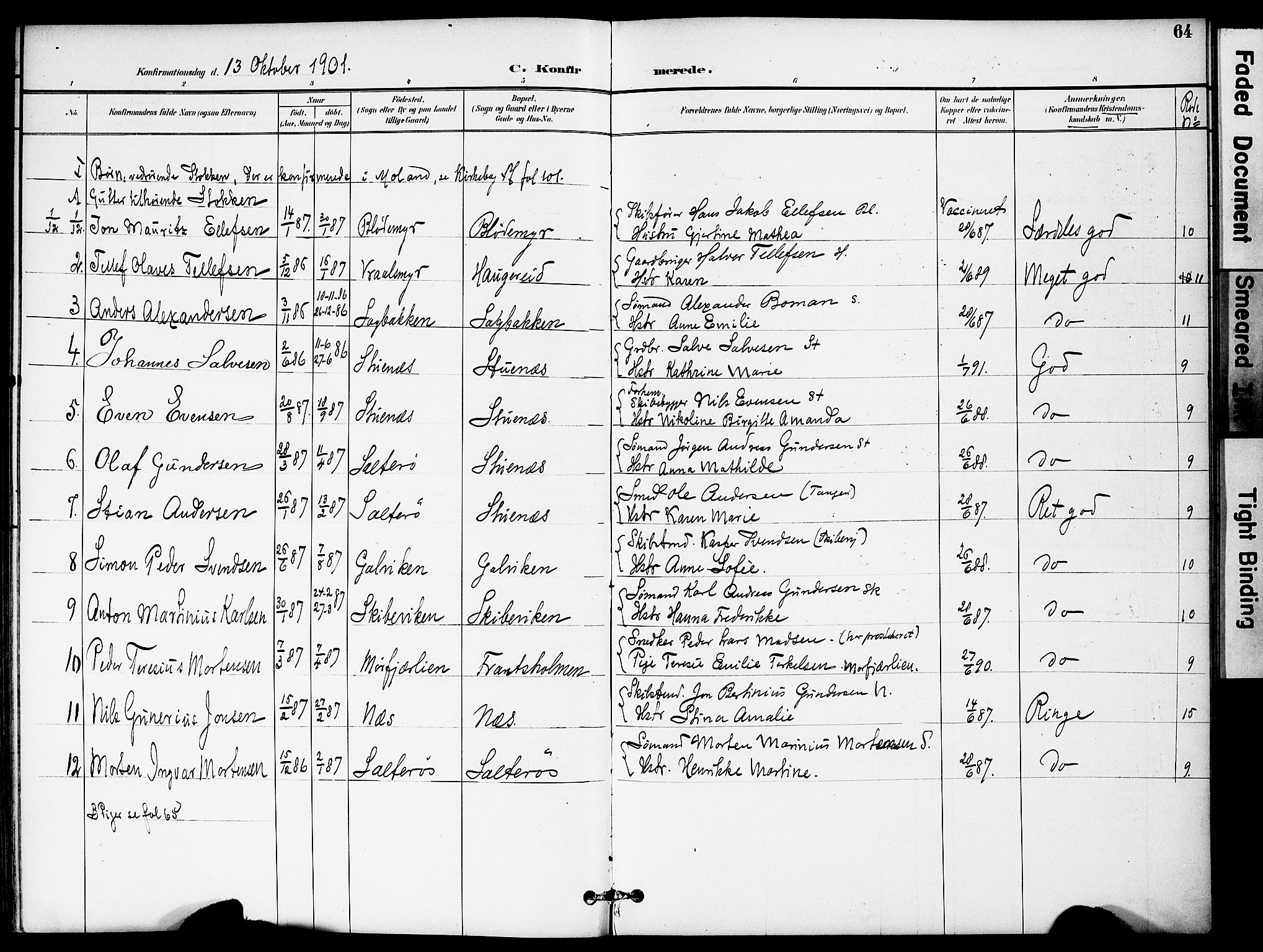 Austre Moland sokneprestkontor, SAK/1111-0001/F/Fa/Fab/L0002: Parish register (official) no. A 2, 1894-1919, p. 64