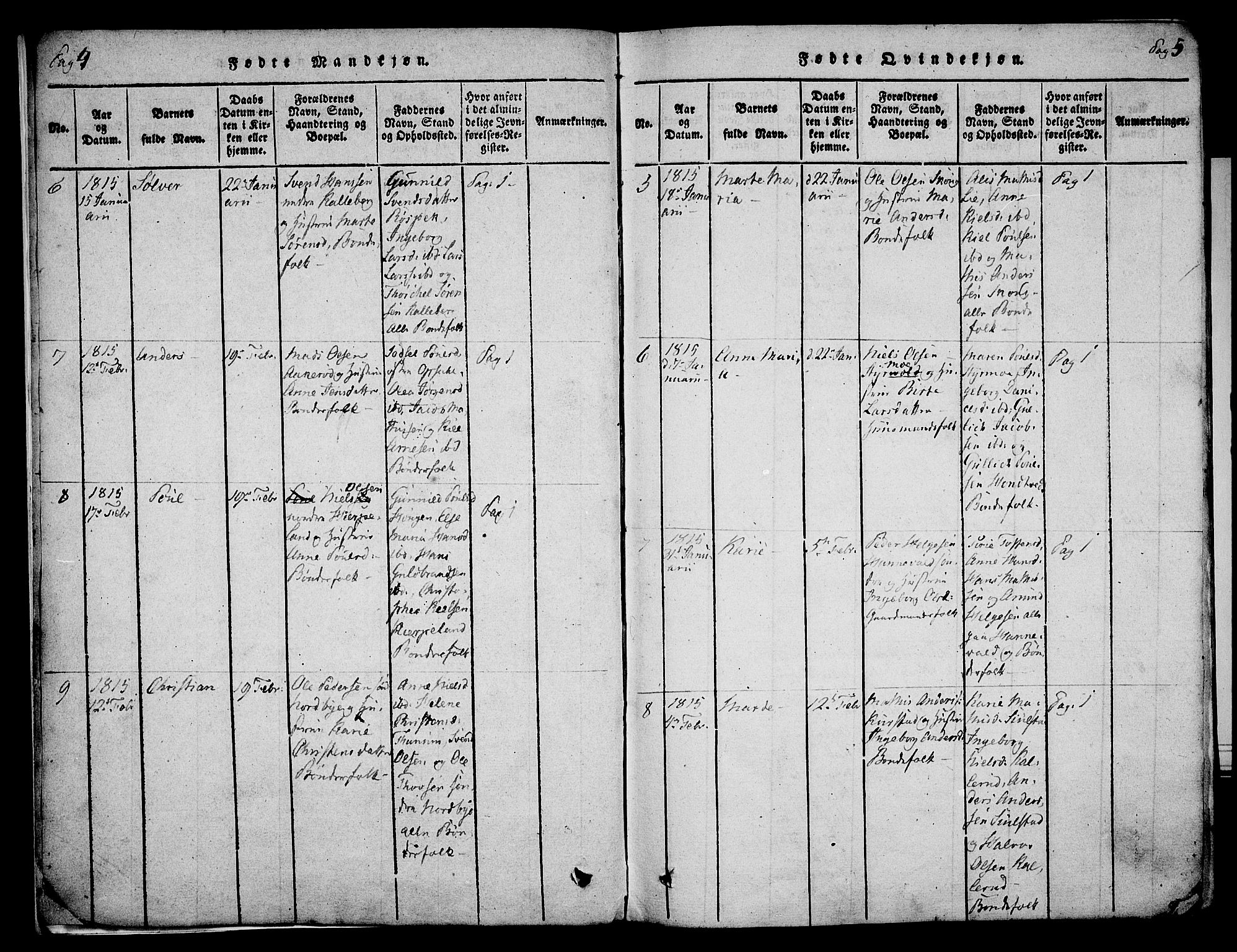 Lardal kirkebøker, AV/SAKO-A-350/F/Fa/L0005: Parish register (official) no. I 5, 1814-1835, p. 4-5