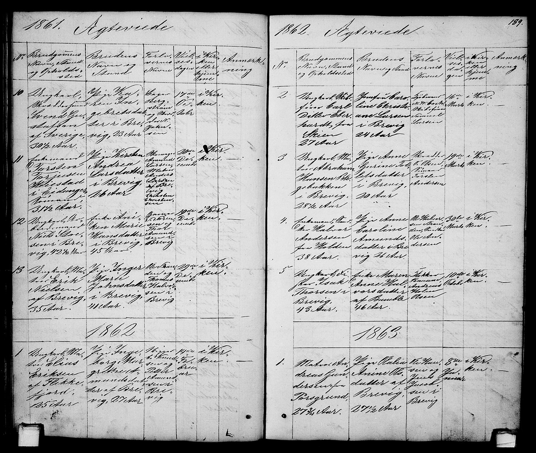 Brevik kirkebøker, SAKO/A-255/G/Ga/L0002: Parish register (copy) no. 2, 1846-1865, p. 189