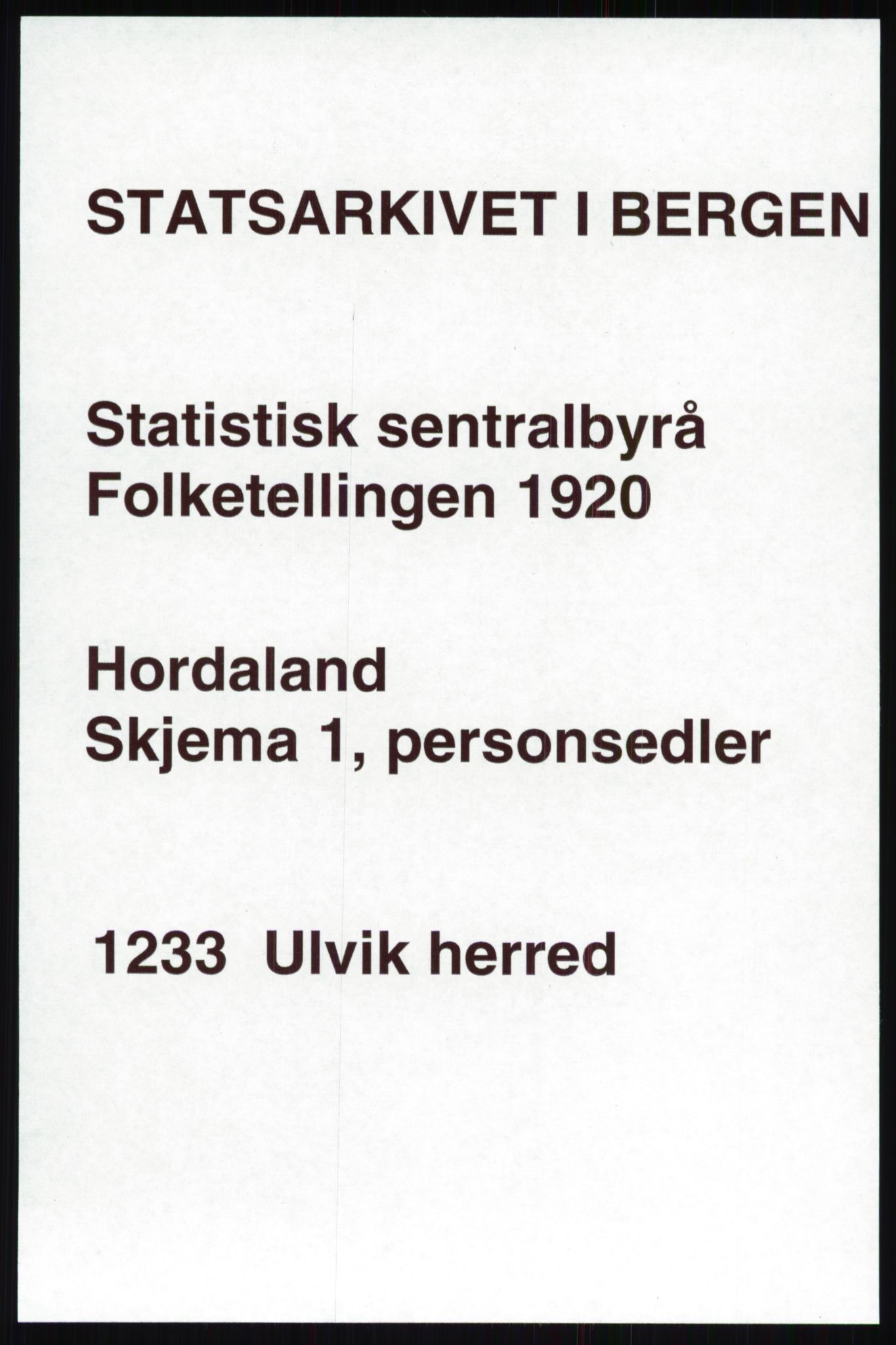 SAB, 1920 census for Ulvik, 1920, p. 89