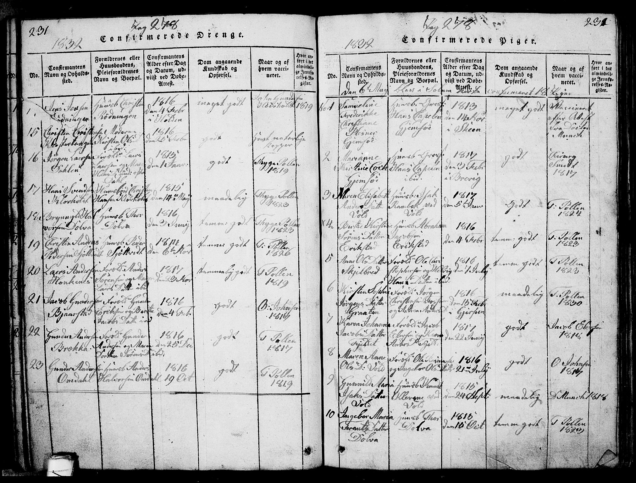 Solum kirkebøker, SAKO/A-306/G/Ga/L0001: Parish register (copy) no. I 1, 1814-1833, p. 231