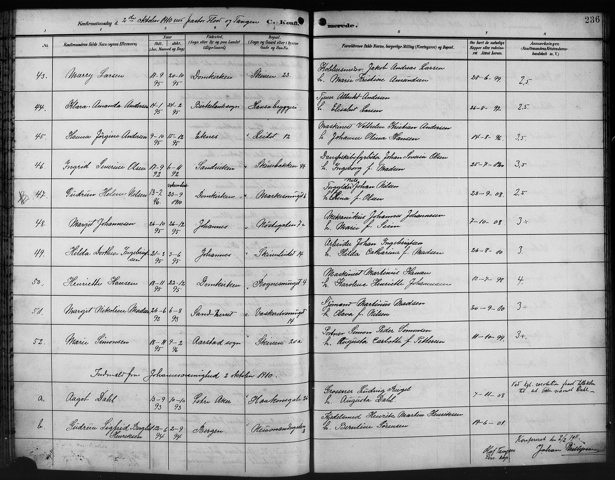 Domkirken sokneprestembete, SAB/A-74801/H/Hab/L0025: Parish register (copy) no. C 5, 1899-1916, p. 236