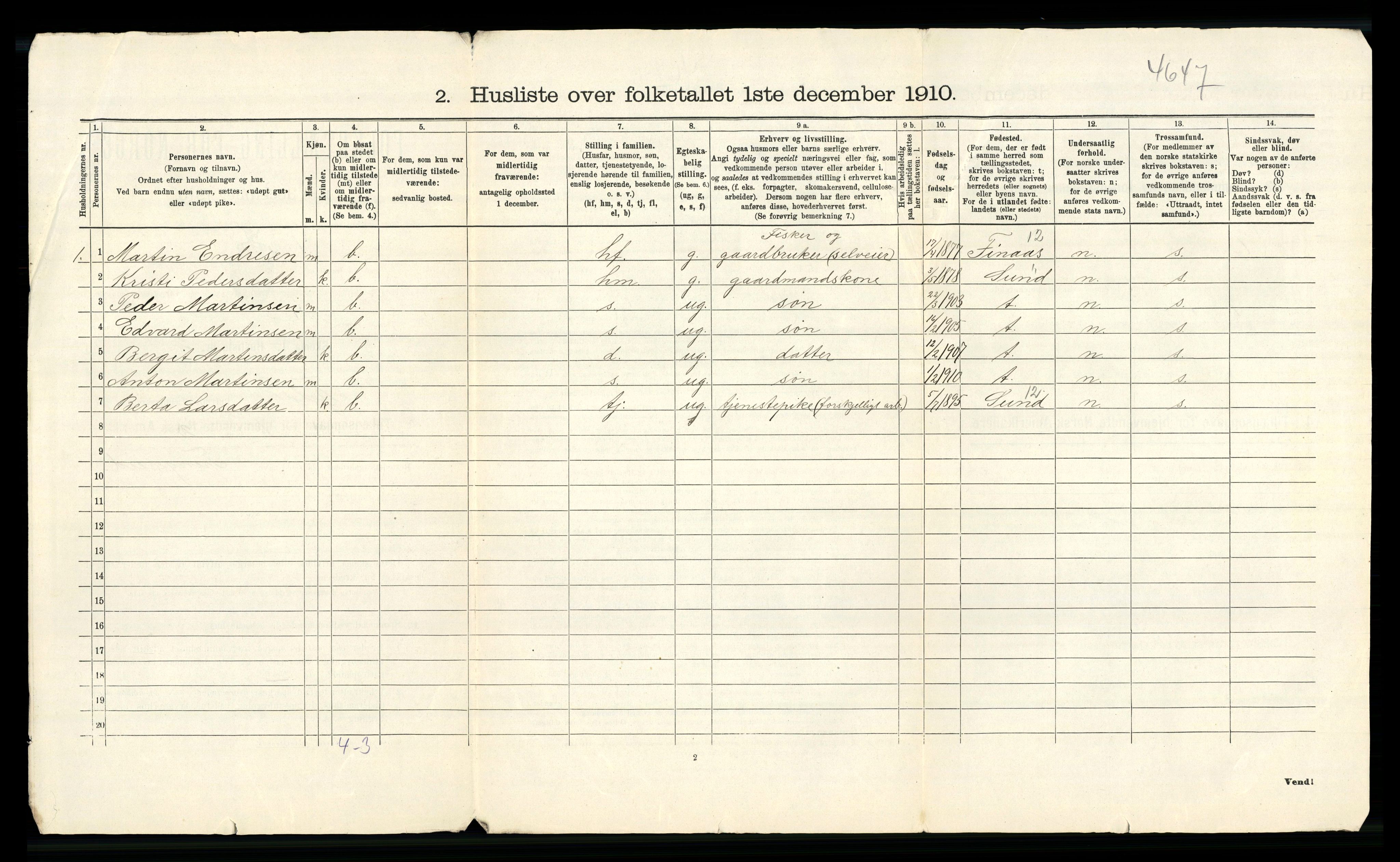 RA, 1910 census for Fjell, 1910, p. 42