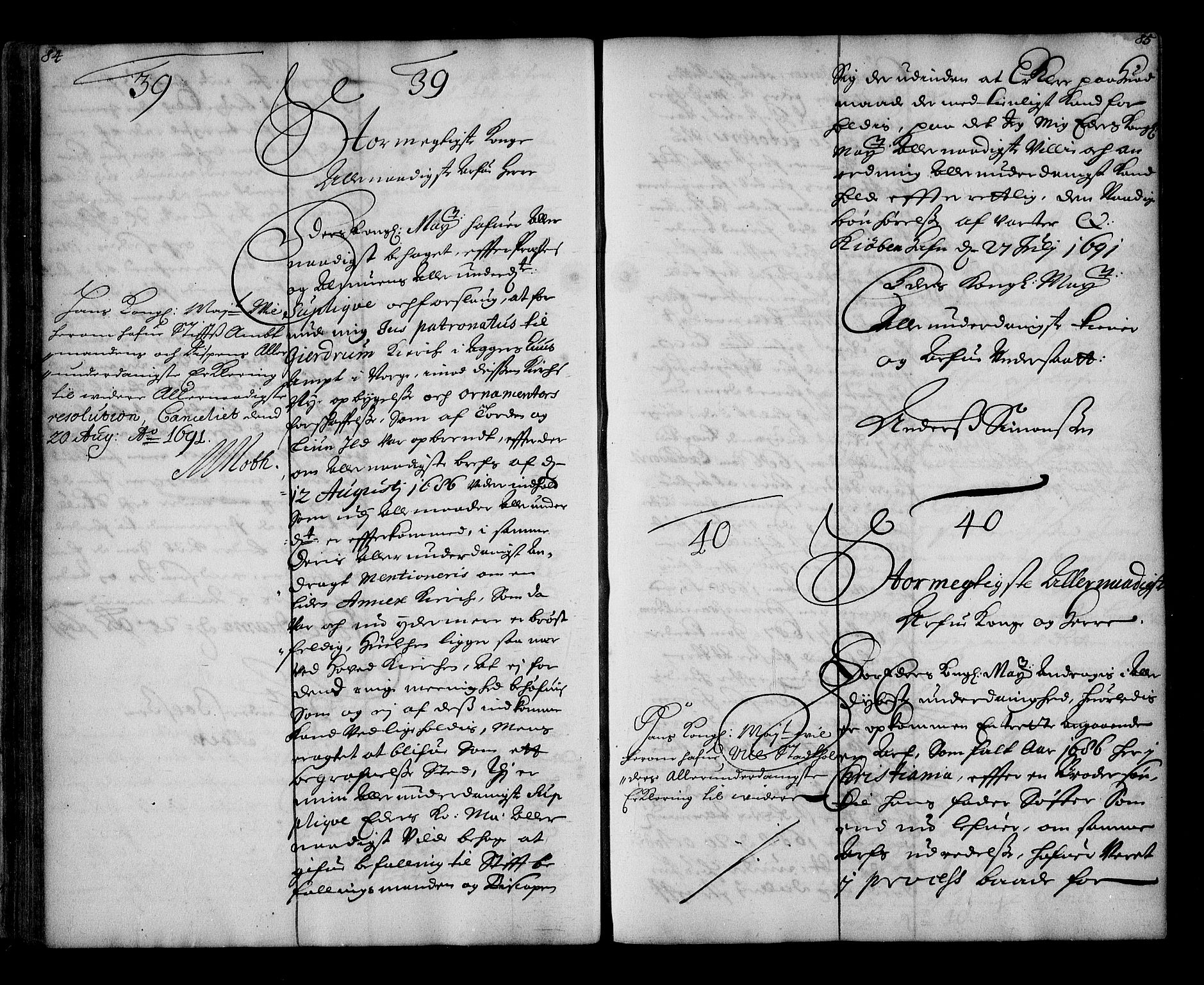 Stattholderembetet 1572-1771, AV/RA-EA-2870/Ae/L0009: Supplikasjons- og resolusjonsprotokoll, 1691-1692, p. 84-85