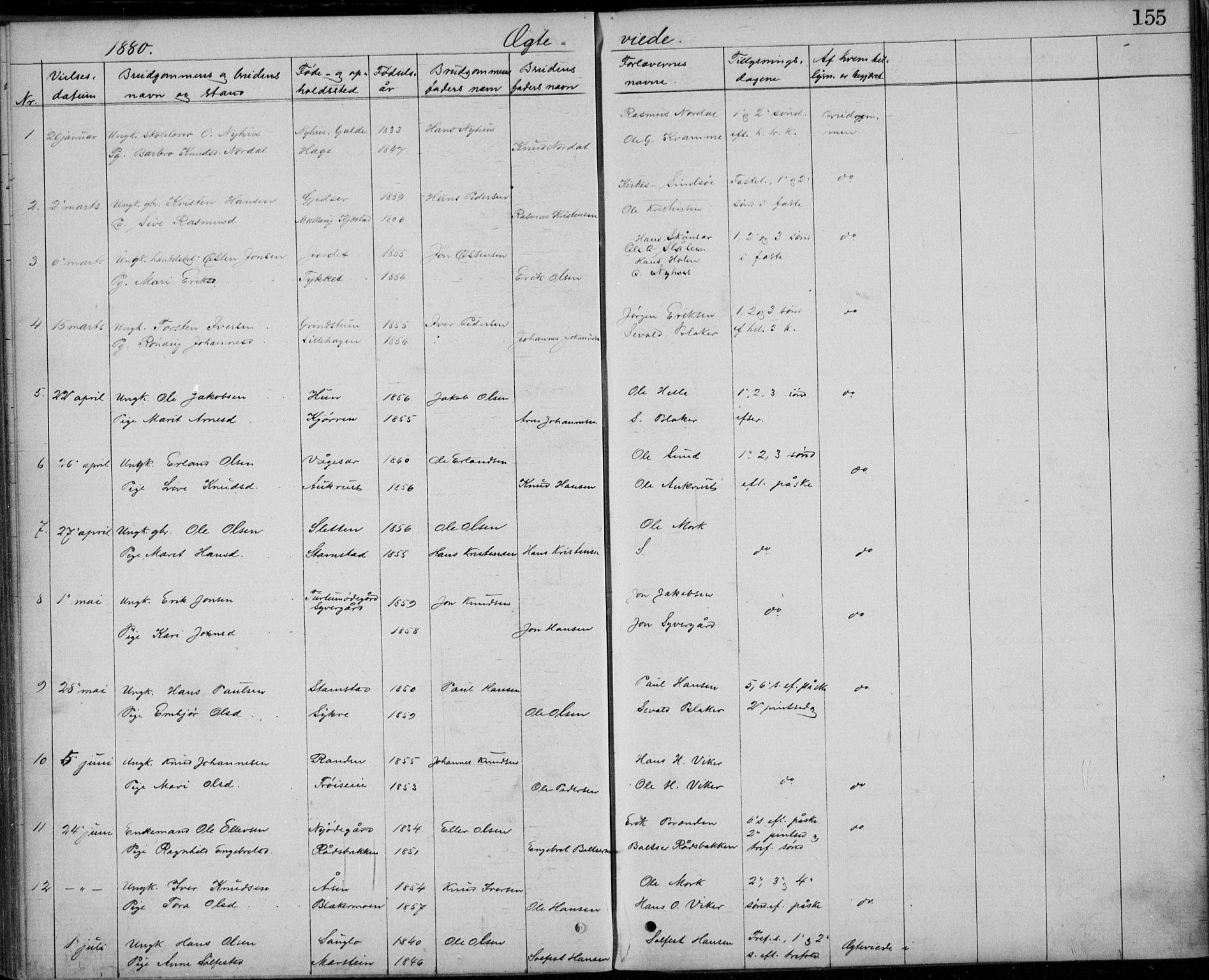 Lom prestekontor, AV/SAH-PREST-070/L/L0013: Parish register (copy) no. 13, 1874-1938, p. 155