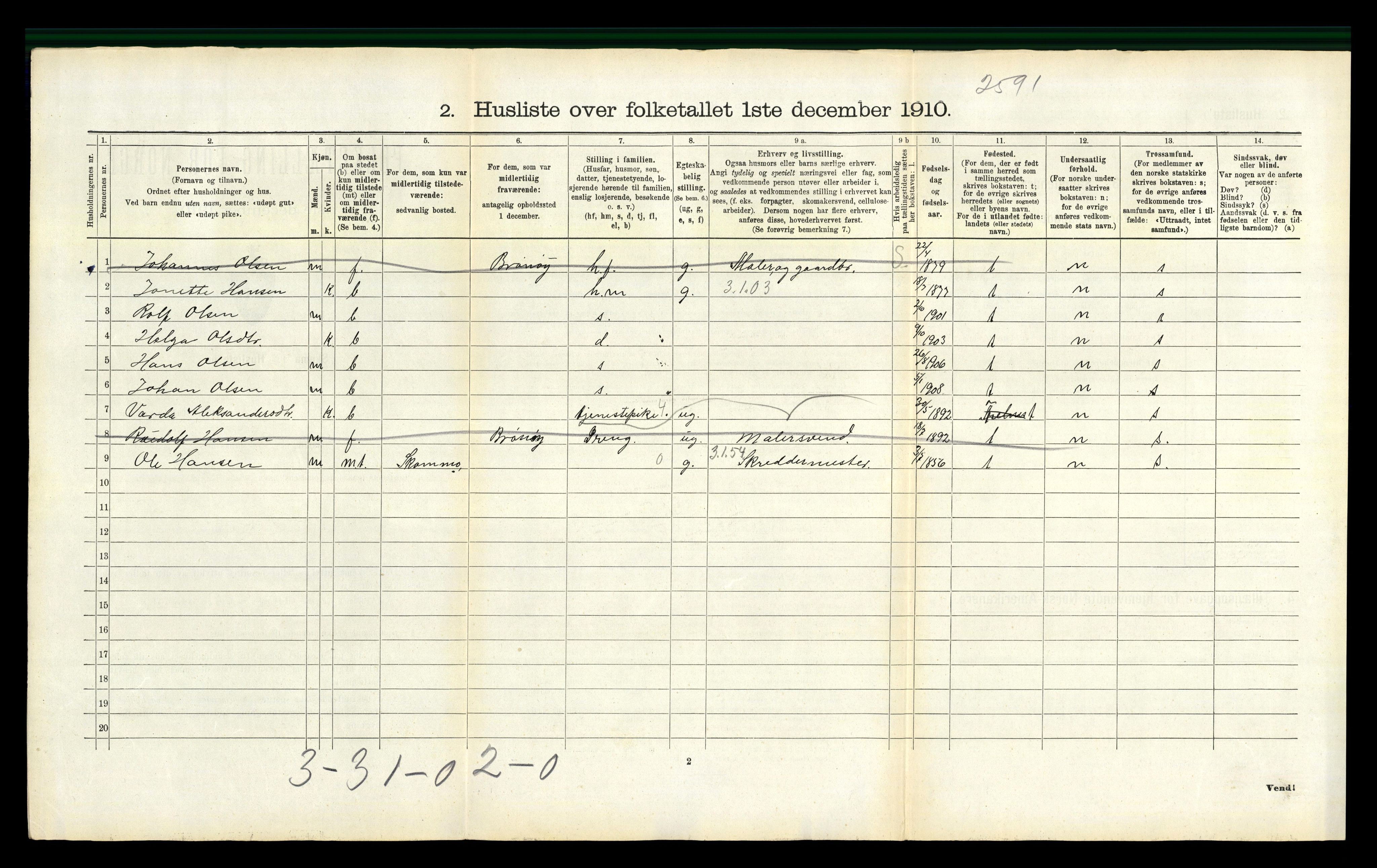 RA, 1910 census for Brønnøy, 1910, p. 138