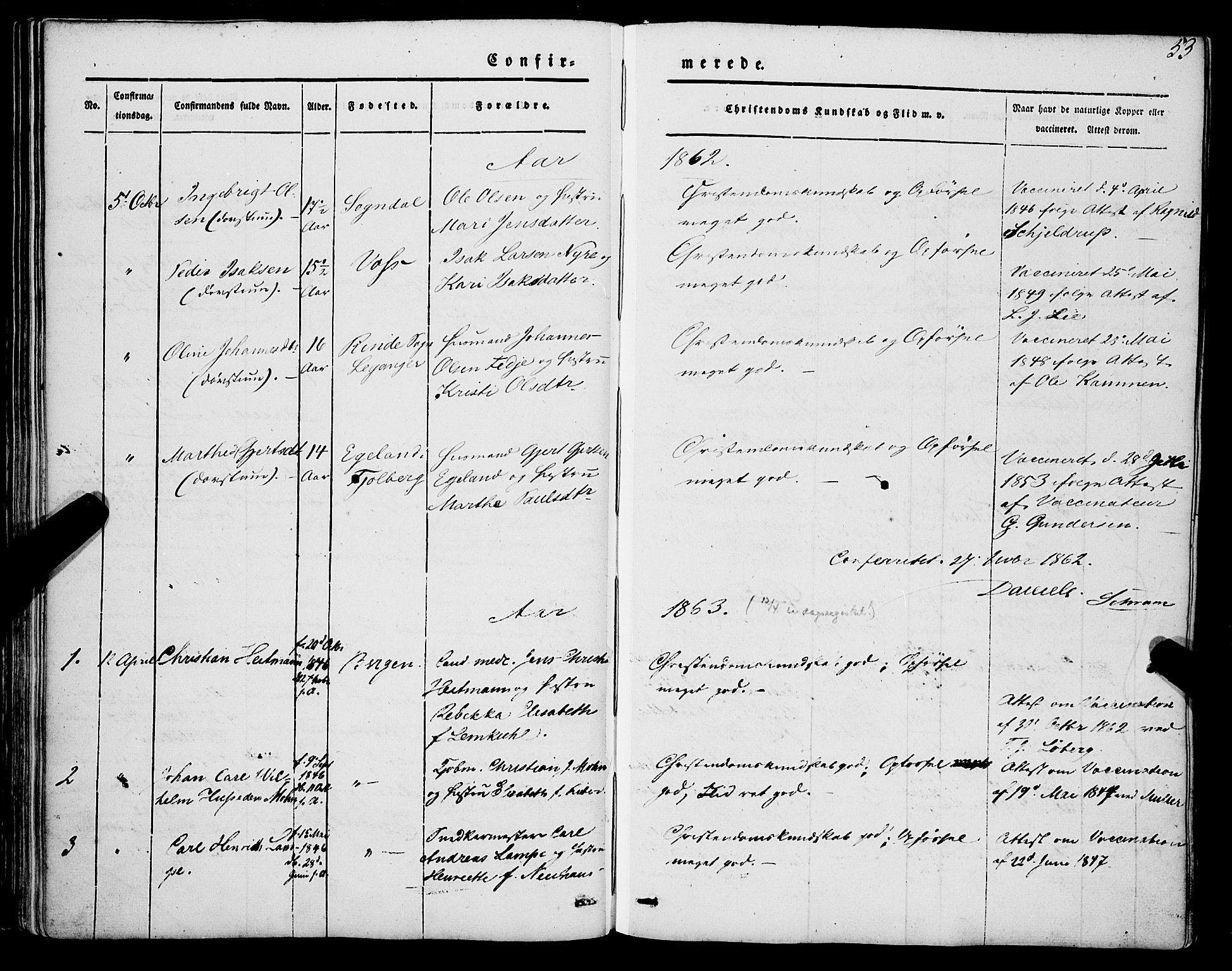 Mariakirken Sokneprestembete, AV/SAB-A-76901/H/Haa/L0006: Parish register (official) no. A 6, 1846-1877, p. 53