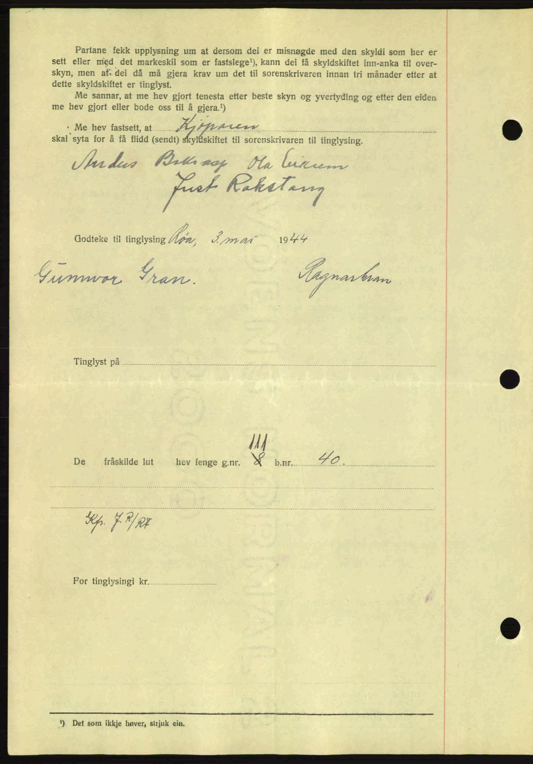 Nordmøre sorenskriveri, AV/SAT-A-4132/1/2/2Ca: Mortgage book no. A98, 1944-1944, Diary no: : 1272/1944