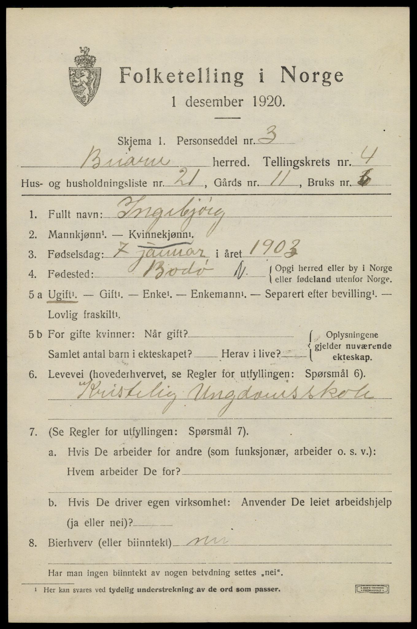 SAT, 1920 census for Beiarn, 1920, p. 1922