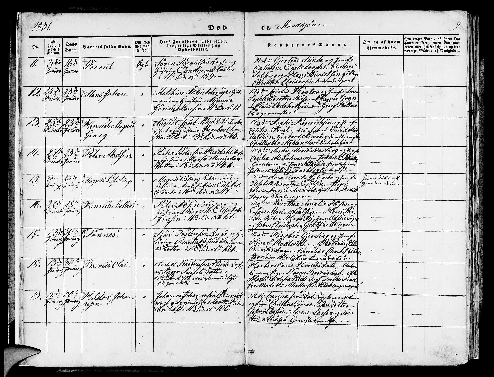 Domkirken sokneprestembete, SAB/A-74801/H/Hab/L0006: Parish register (copy) no. A 6, 1827-1834, p. 9