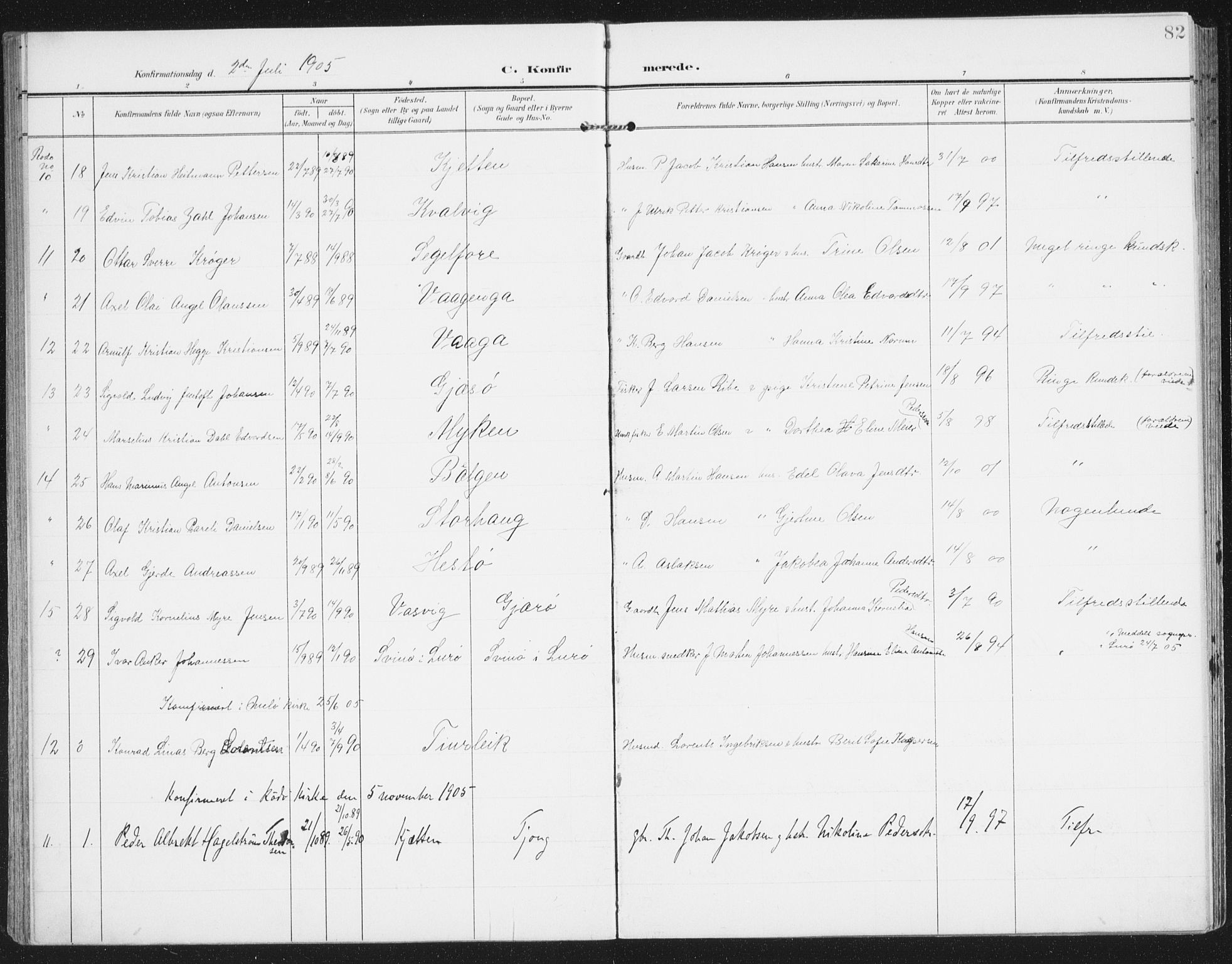Ministerialprotokoller, klokkerbøker og fødselsregistre - Nordland, AV/SAT-A-1459/841/L0612: Parish register (official) no. 841A15, 1902-1910, p. 82