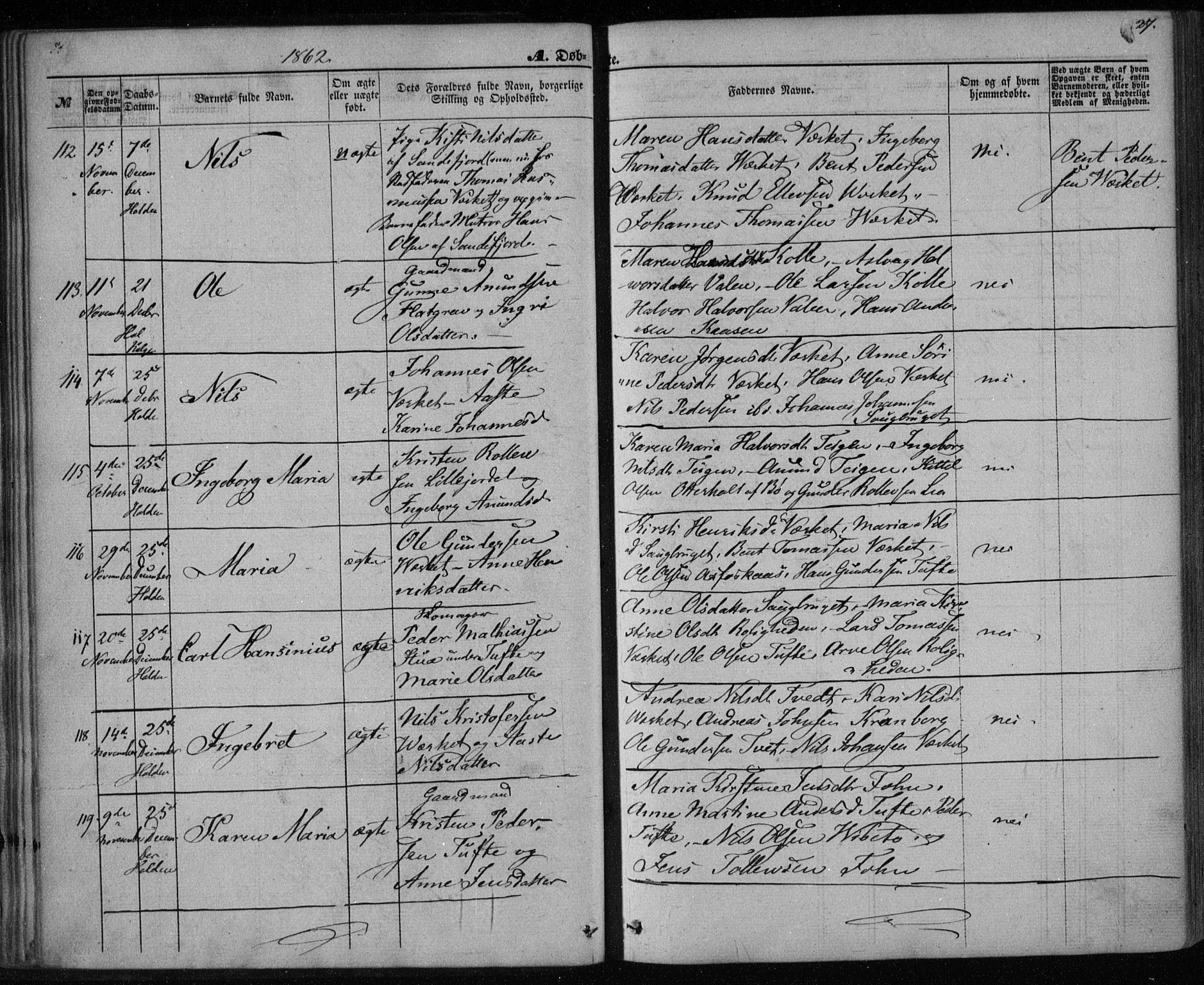 Holla kirkebøker, AV/SAKO-A-272/F/Fa/L0006: Parish register (official) no. 6, 1861-1869, p. 27