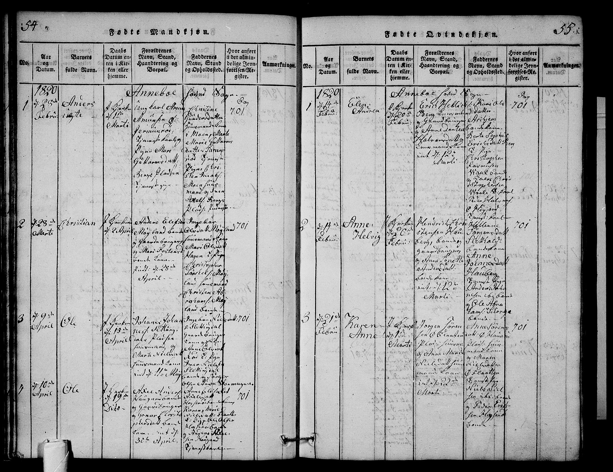 Andebu kirkebøker, AV/SAKO-A-336/G/Ga/L0001: Parish register (copy) no. I 1 /1, 1815-1823, p. 54-55