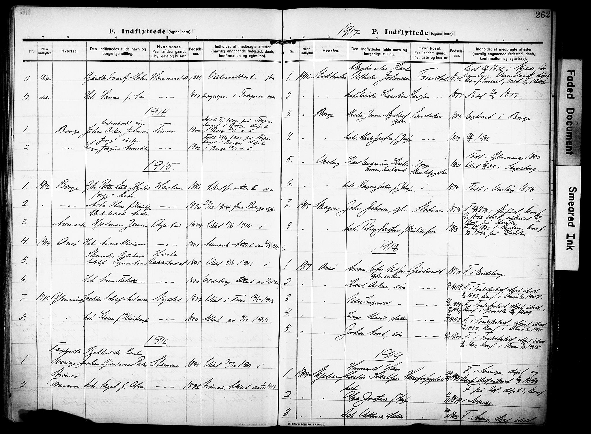 Rakkestad prestekontor Kirkebøker, SAO/A-2008/F/Fa/L0015: Parish register (official) no. I 15, 1909-1922, p. 262