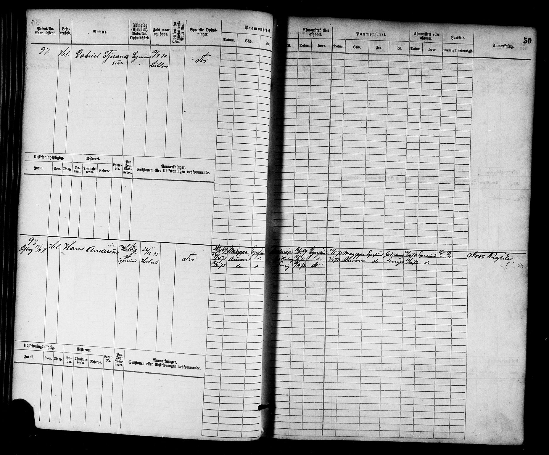 Egersund mønstringskrets, AV/SAK-2031-0019/F/Fb/L0001: Hovedrulle nr 1-666, O-3, 1868-1920, p. 52