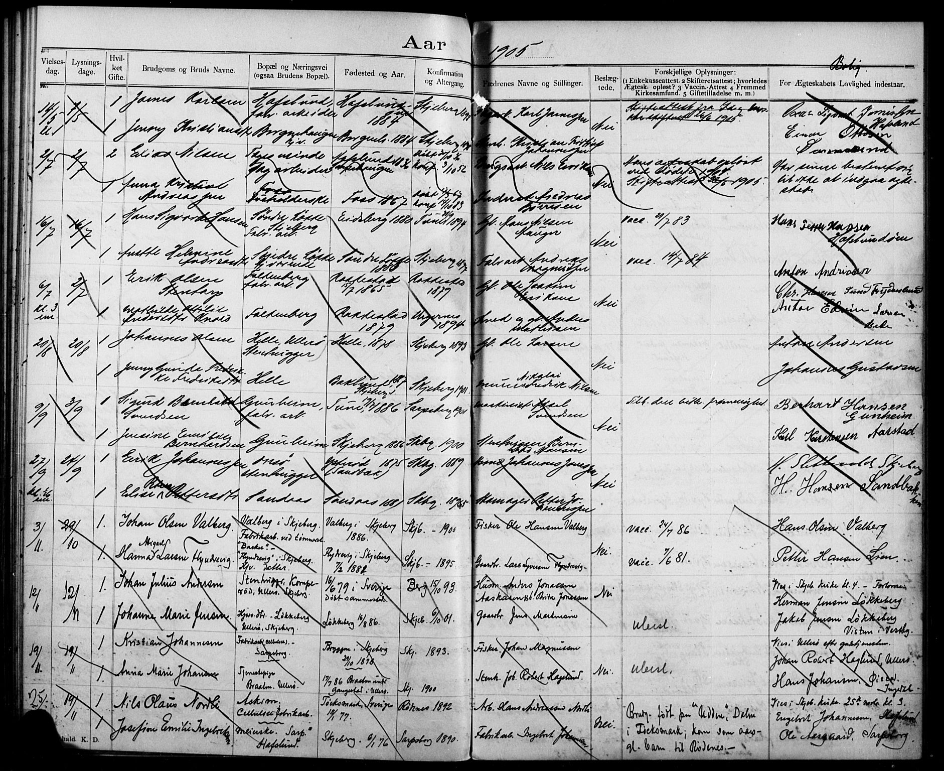 Skjeberg prestekontor Kirkebøker, AV/SAO-A-10923/H/Ha/L0001: Banns register no. I 1, 1893-1918