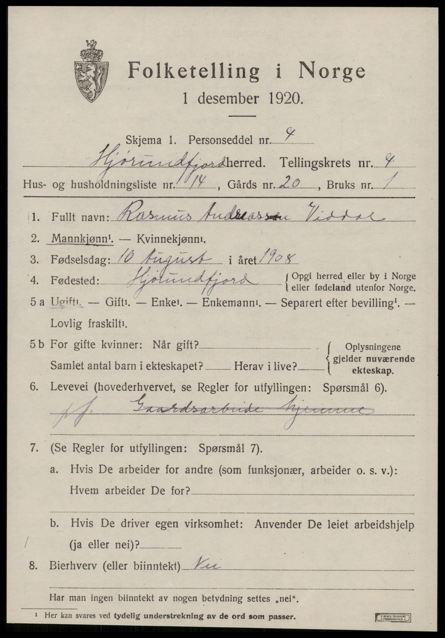 SAT, 1920 census for Hjørundfjord, 1920, p. 1623