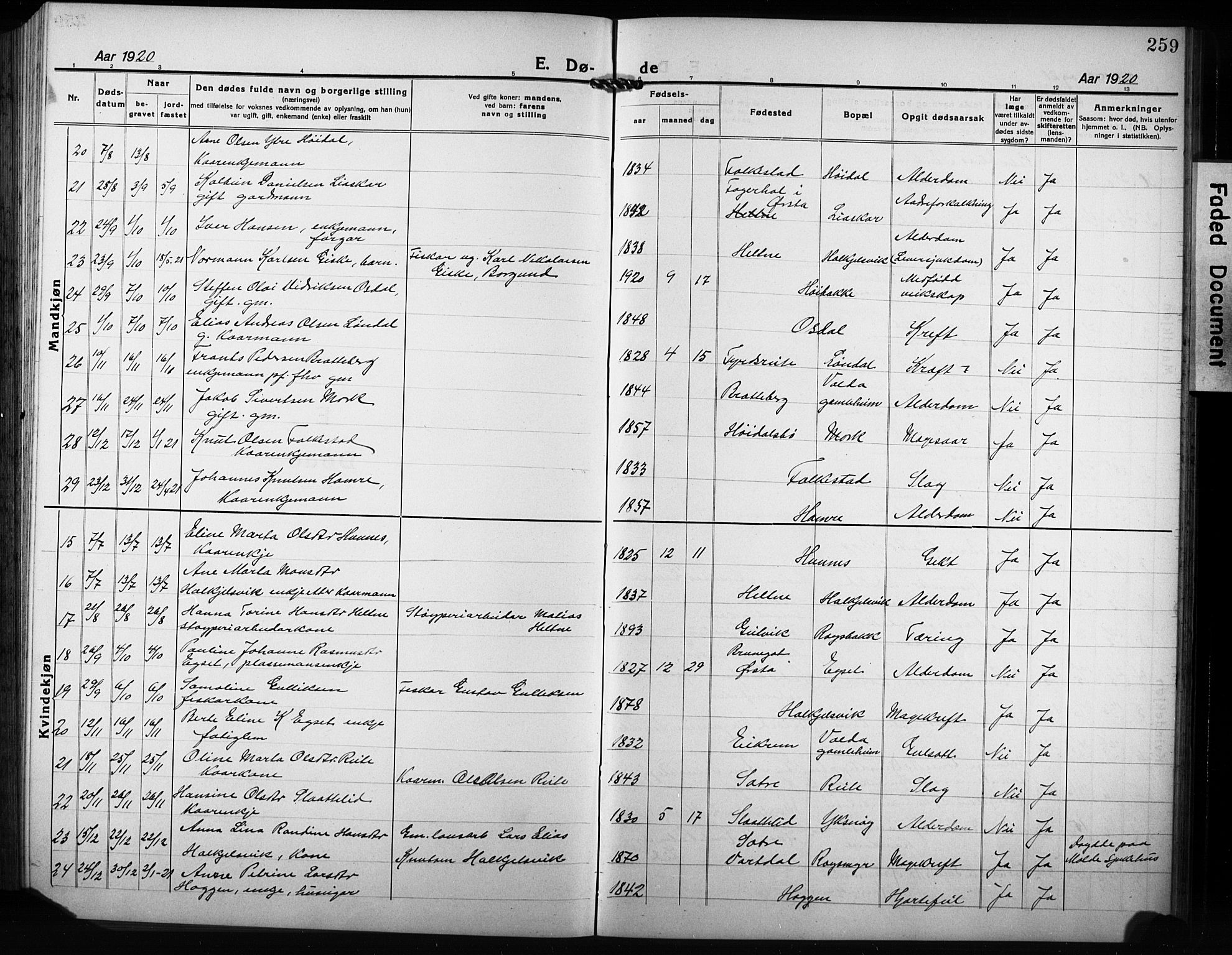 Ministerialprotokoller, klokkerbøker og fødselsregistre - Møre og Romsdal, AV/SAT-A-1454/511/L0160: Parish register (copy) no. 511C06, 1920-1932, p. 259