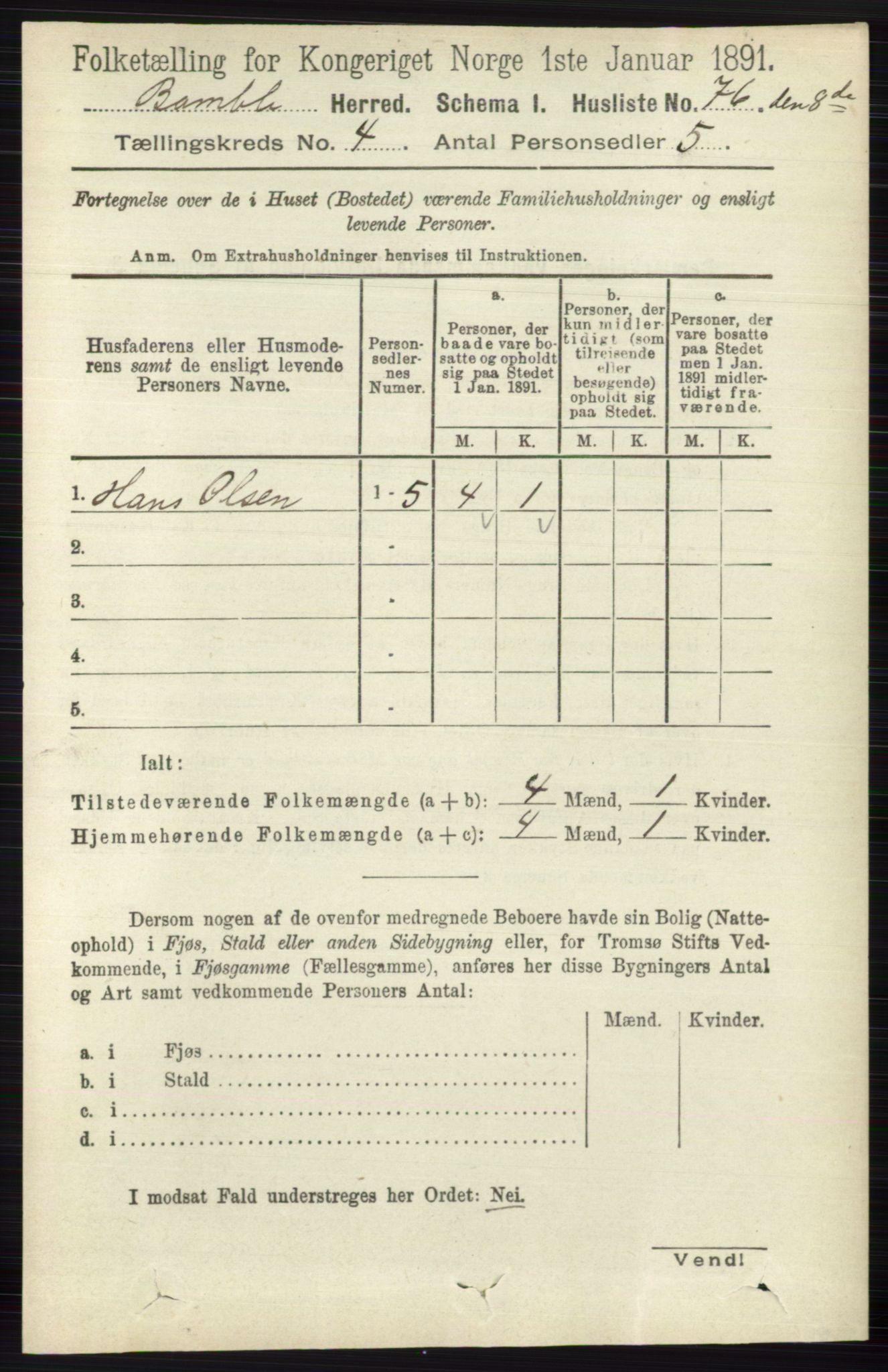 RA, 1891 census for 0814 Bamble, 1891, p. 1813