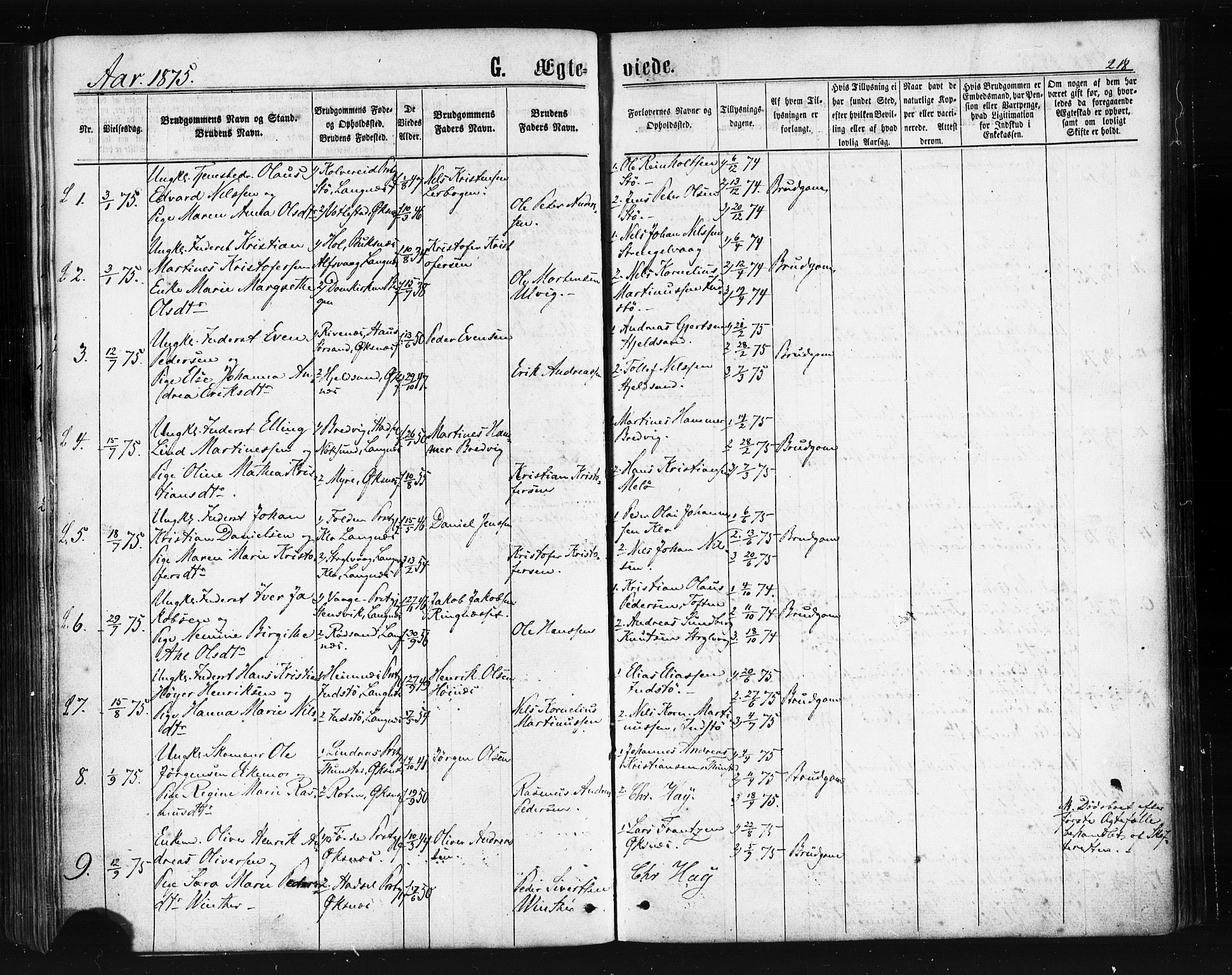 Ministerialprotokoller, klokkerbøker og fødselsregistre - Nordland, AV/SAT-A-1459/893/L1334: Parish register (official) no. 893A07, 1867-1877, p. 218