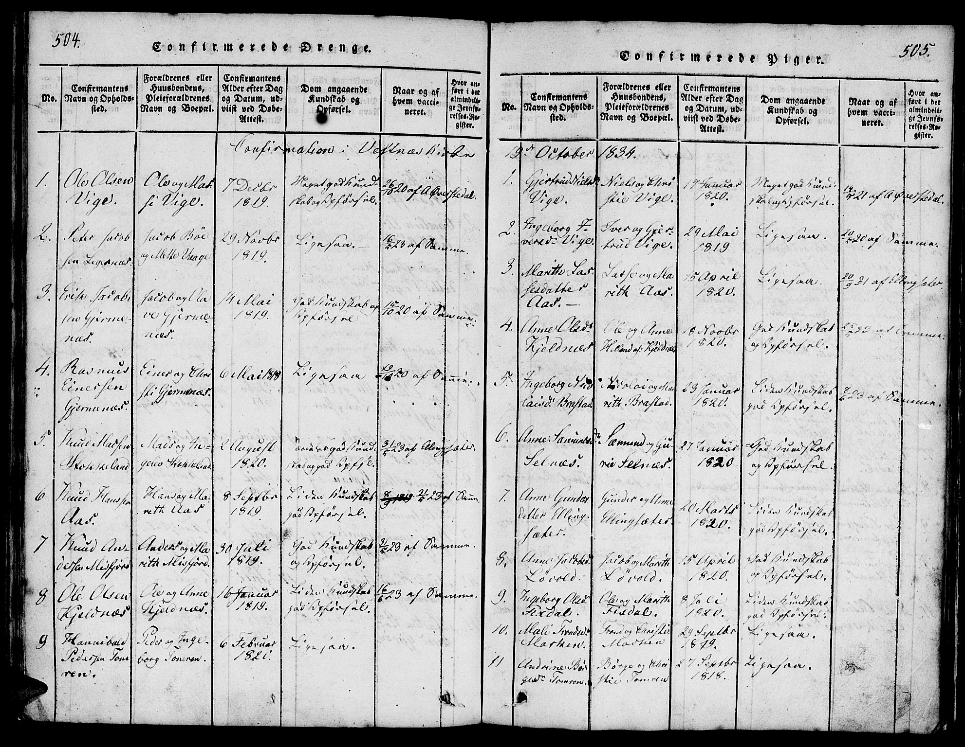 Ministerialprotokoller, klokkerbøker og fødselsregistre - Møre og Romsdal, SAT/A-1454/539/L0528: Parish register (official) no. 539A01, 1818-1847, p. 504-505