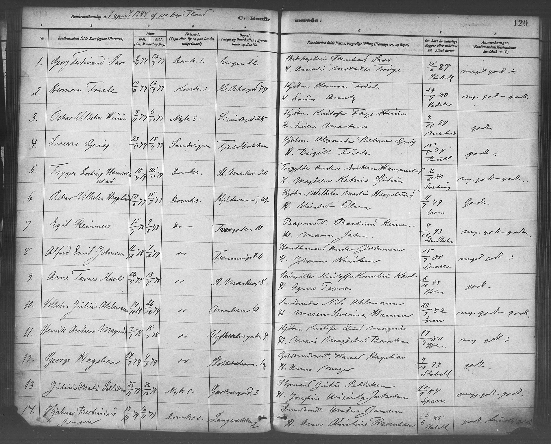 Domkirken sokneprestembete, SAB/A-74801/H/Haa/L0030: Parish register (official) no. C 5, 1880-1898, p. 120