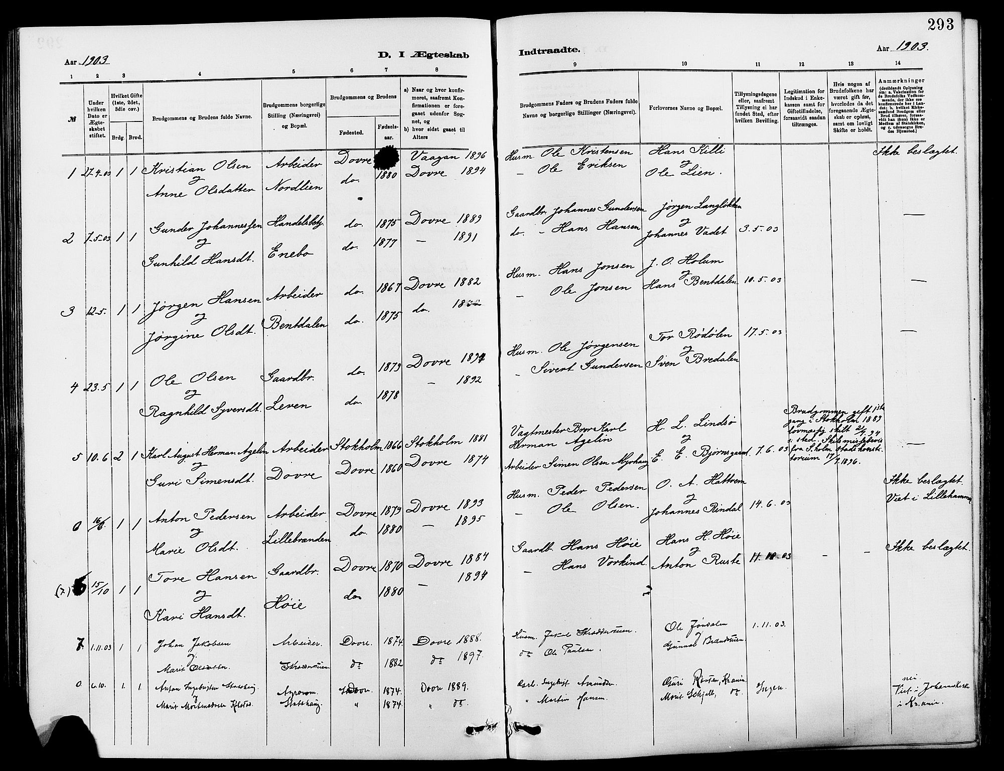 Dovre prestekontor, AV/SAH-PREST-066/H/Ha/Hab/L0002: Parish register (copy) no. 2, 1881-1907, p. 293