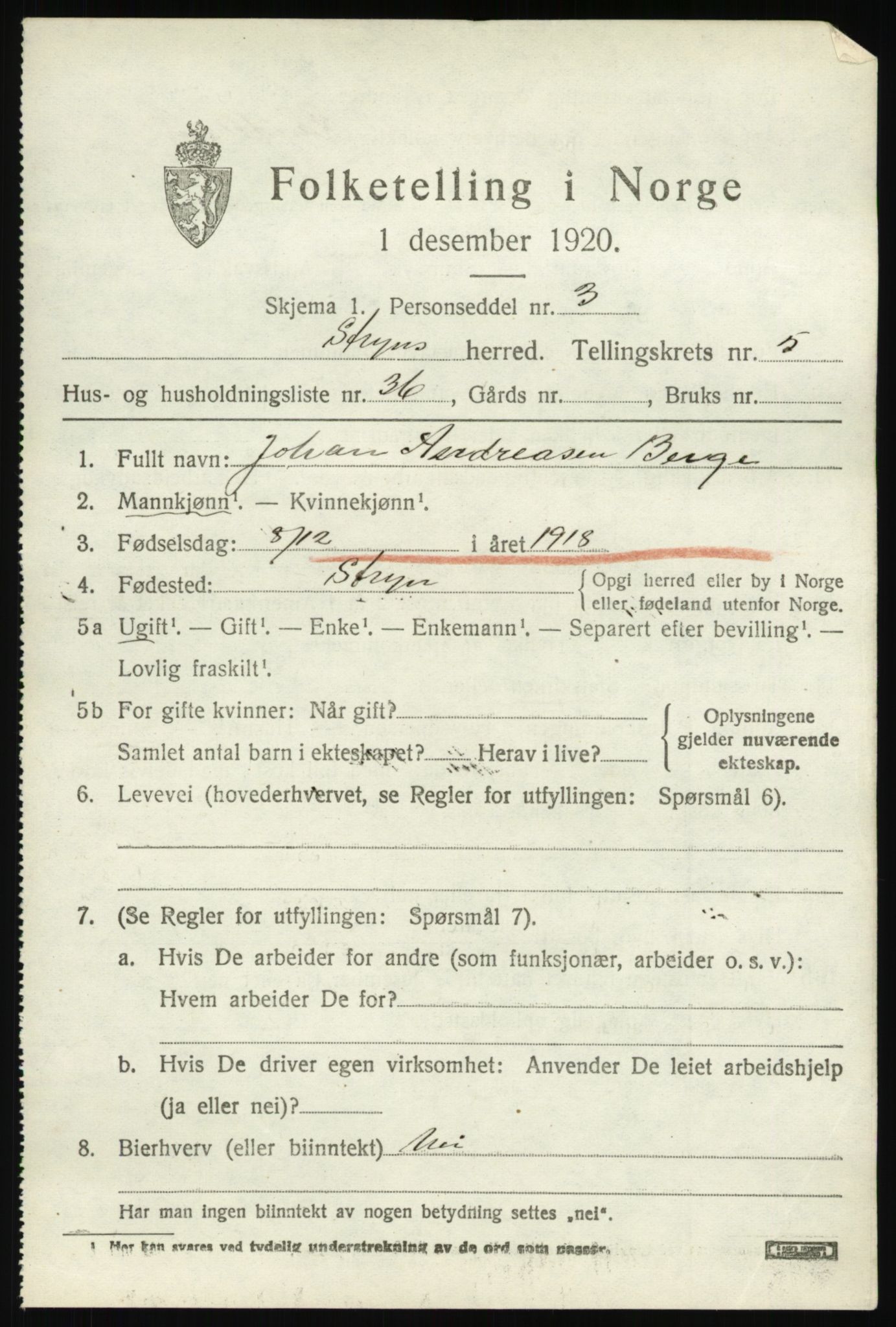 SAB, 1920 census for Stryn, 1920, p. 2612