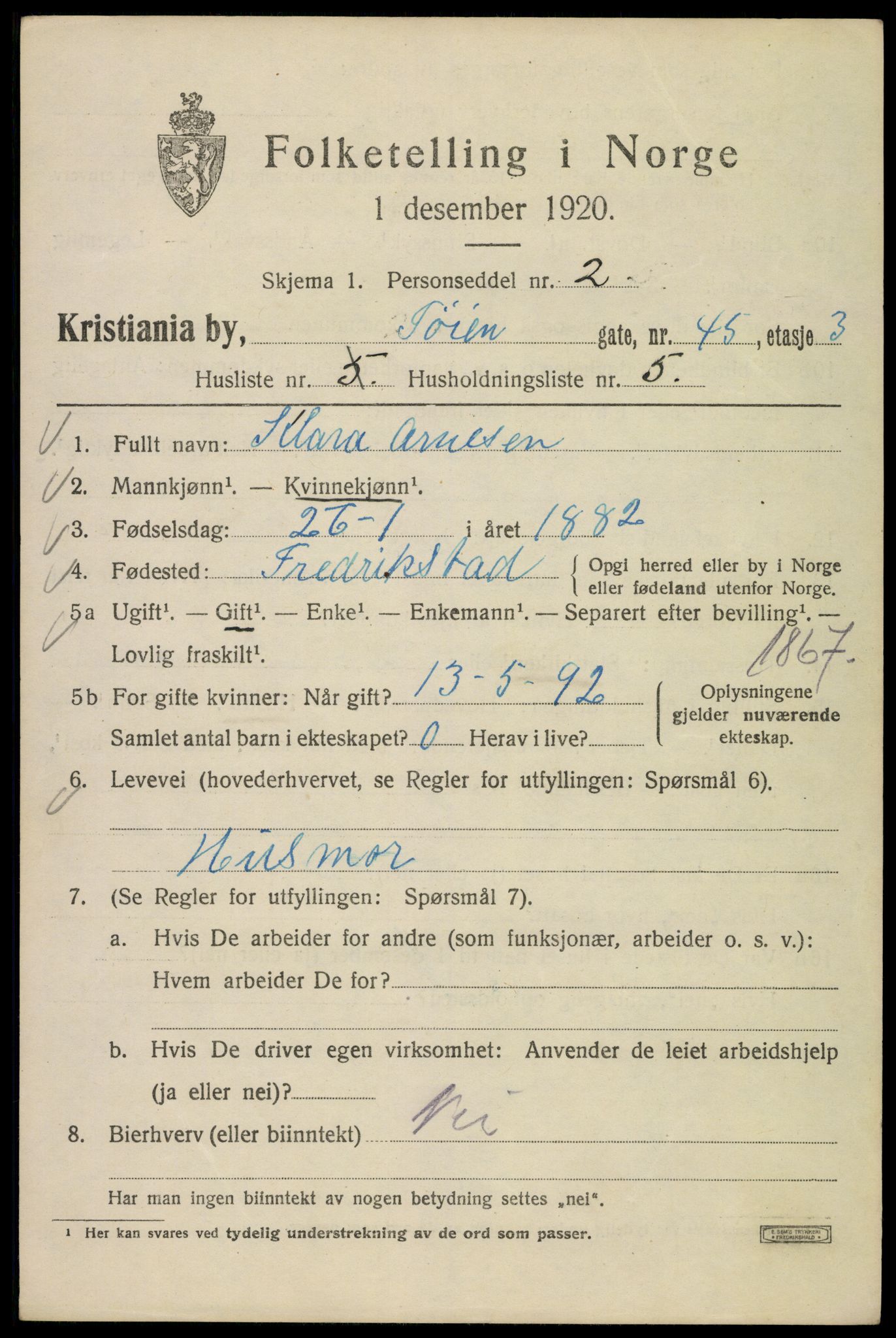 SAO, 1920 census for Kristiania, 1920, p. 609291