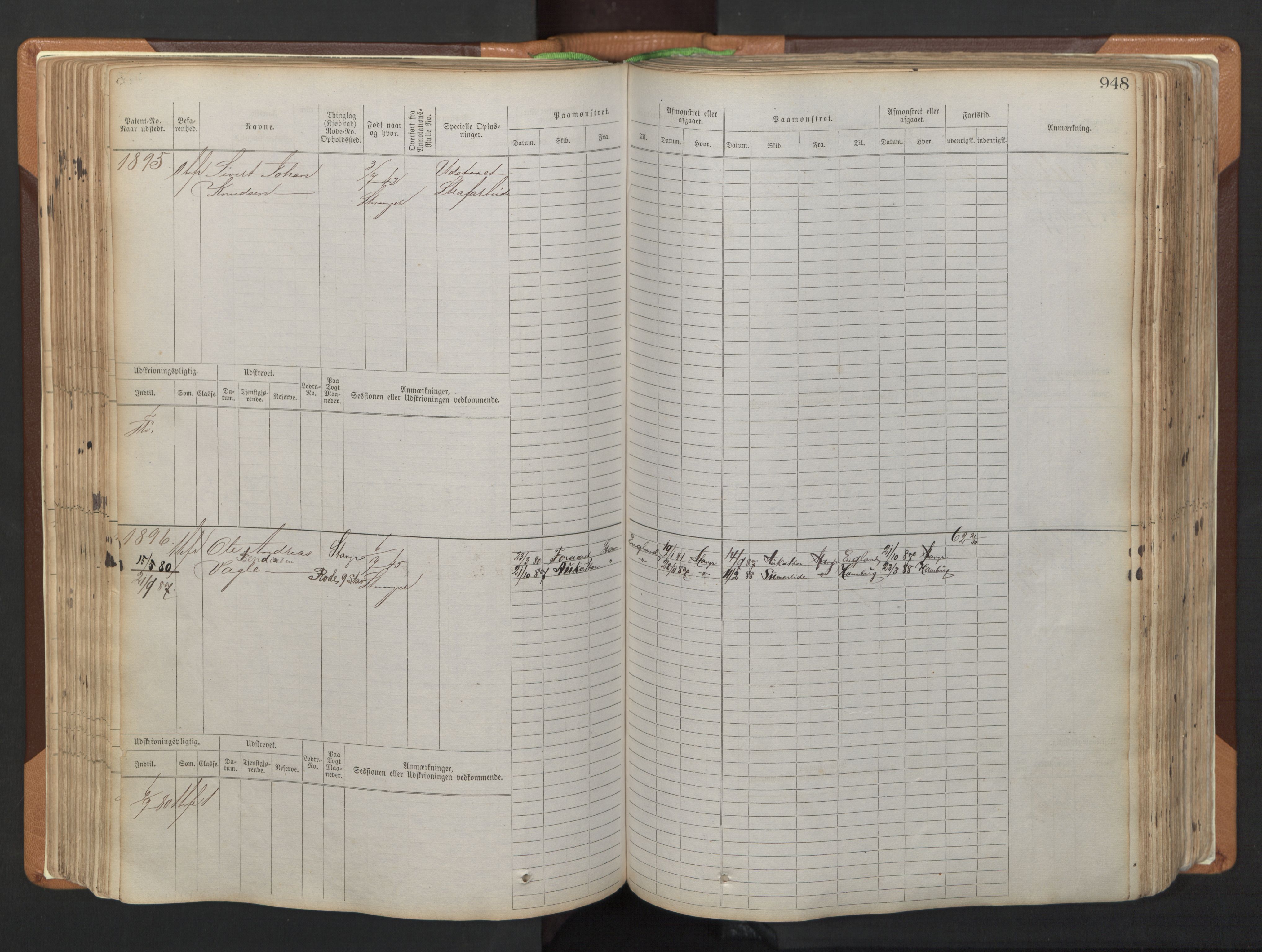 Stavanger sjømannskontor, AV/SAST-A-102006/F/Fb/Fbb/L0006: Sjøfartshovedrulle, patentnr. 1607-2402 (del 3), 1869-1880, p. 148