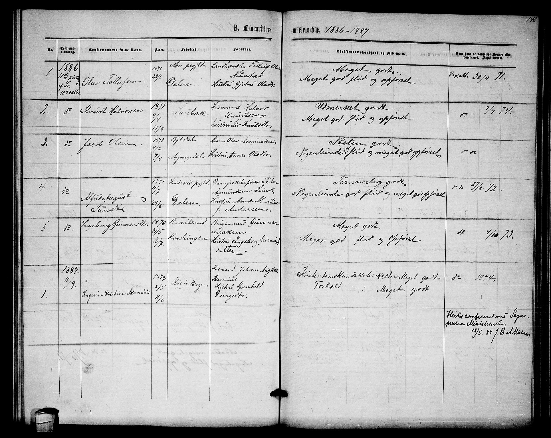 Lårdal kirkebøker, SAKO/A-284/G/Gb/L0002: Parish register (copy) no. II 2, 1865-1888, p. 142