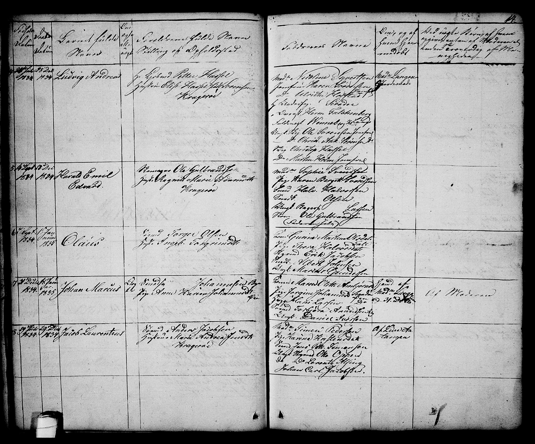 Kragerø kirkebøker, AV/SAKO-A-278/G/Ga/L0003: Parish register (copy) no. 3, 1832-1852, p. 14