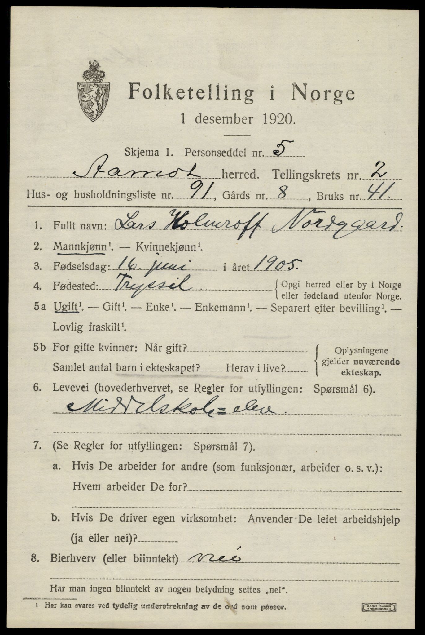 SAH, 1920 census for Åmot, 1920, p. 3831