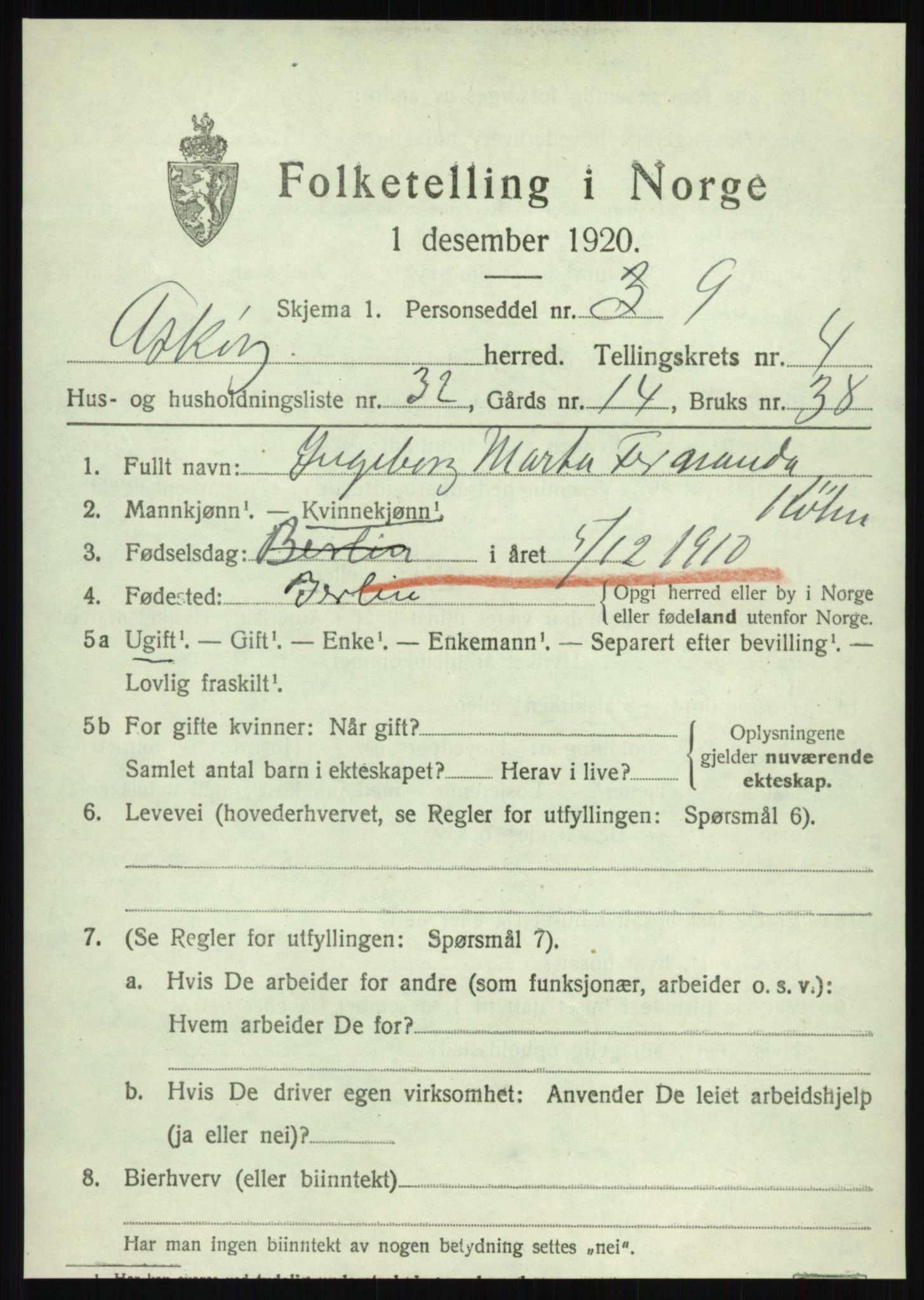 SAB, 1920 census for Askøy, 1920, p. 8028