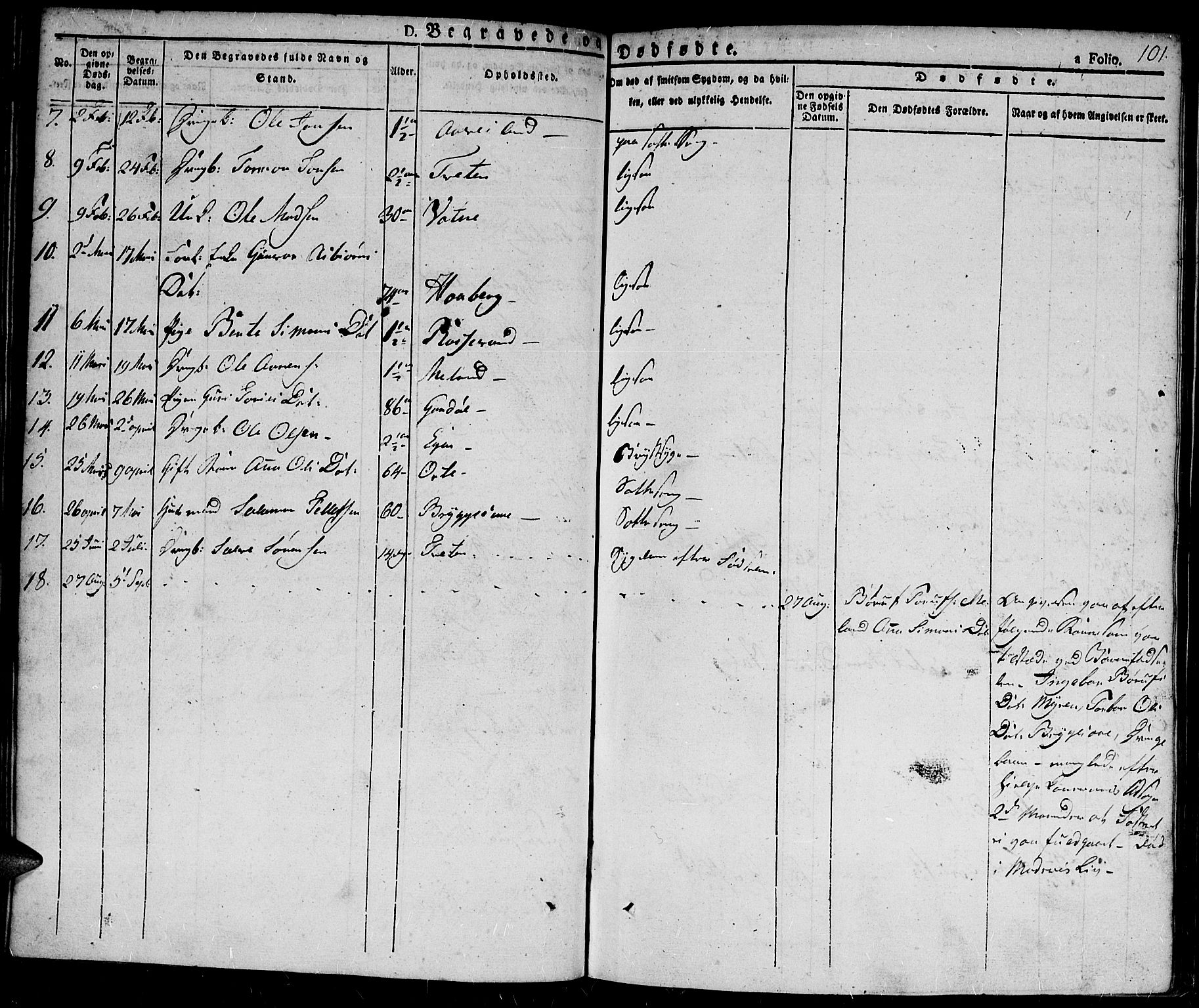 Hægebostad sokneprestkontor, SAK/1111-0024/F/Fa/Fab/L0001: Parish register (official) no. A 1, 1823-1867, p. 101