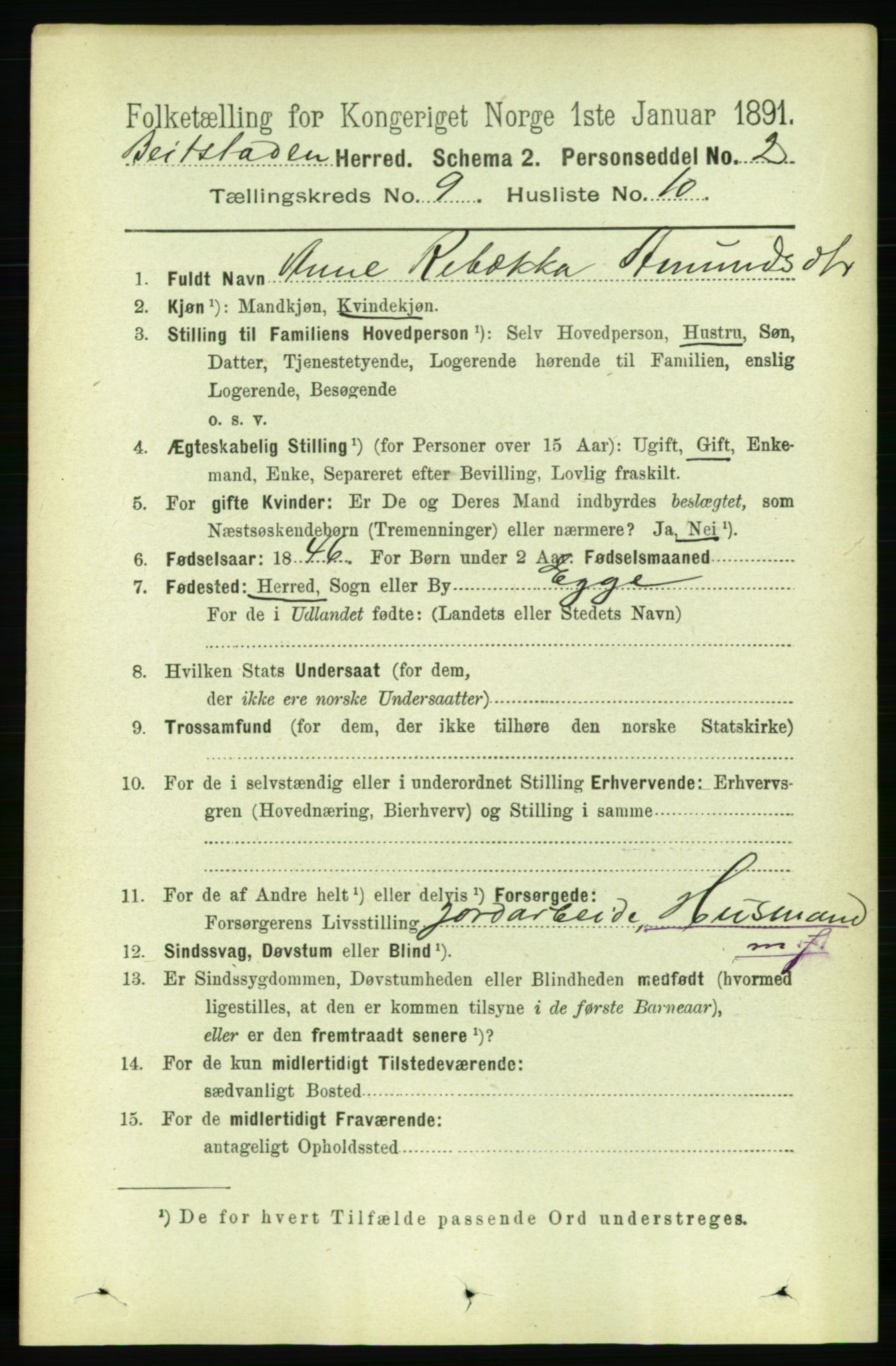 RA, 1891 census for 1727 Beitstad, 1891, p. 2475