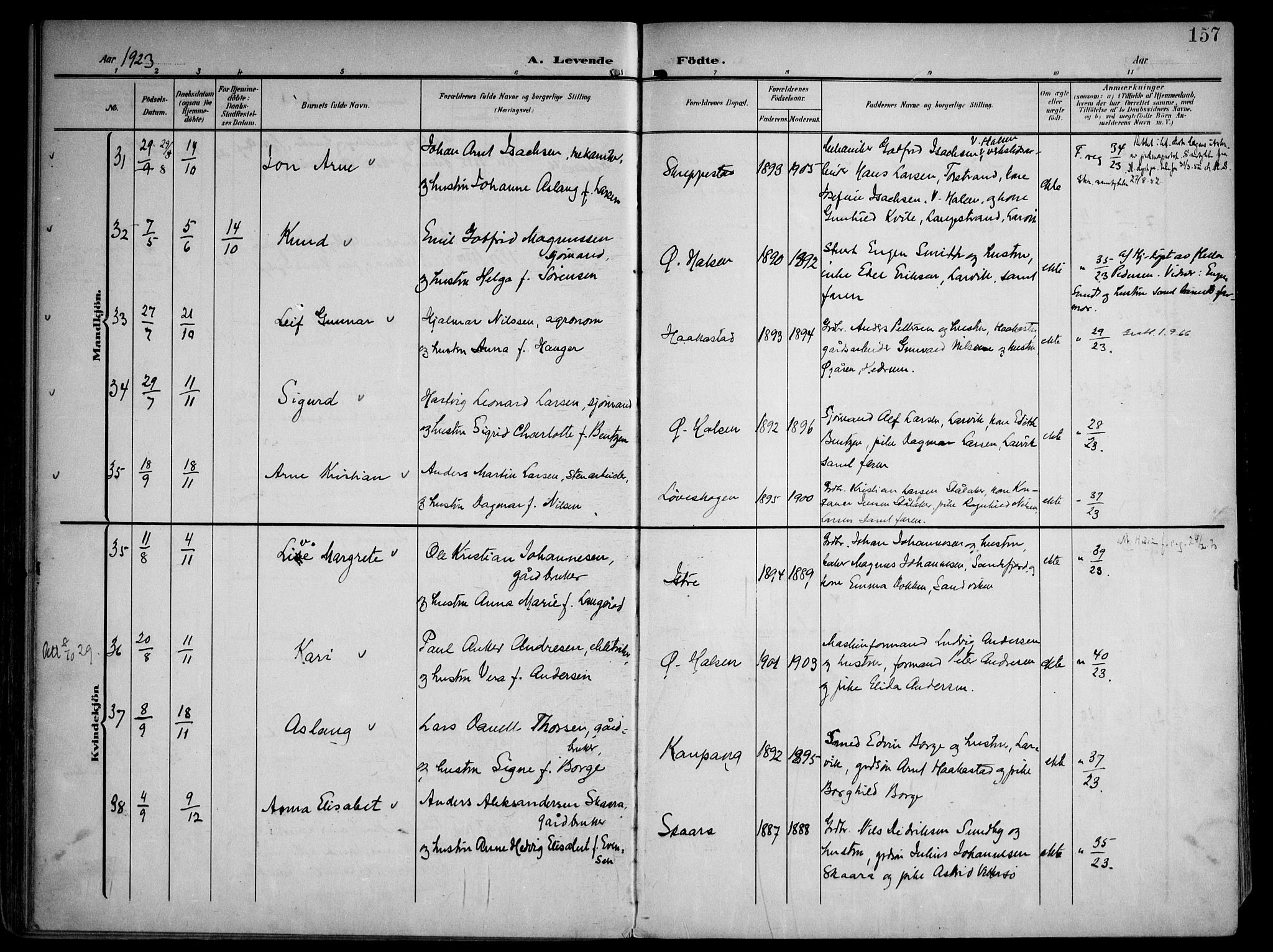 Tjølling kirkebøker, SAKO/A-60/F/Fa/L0010: Parish register (official) no. 10, 1906-1923, p. 157