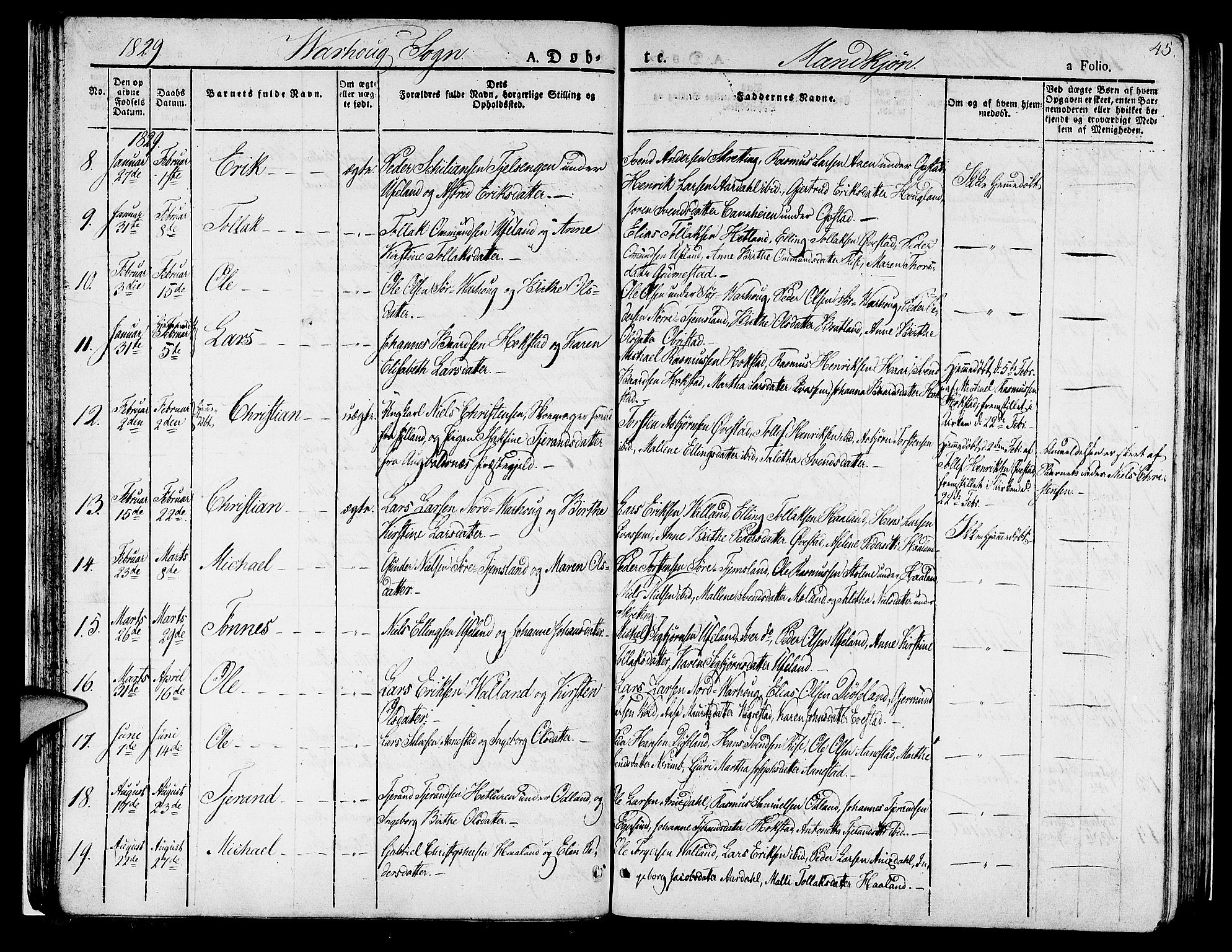 Hå sokneprestkontor, SAST/A-101801/001/30BA/L0004: Parish register (official) no. A 4.1 /2, 1826-1841, p. 45