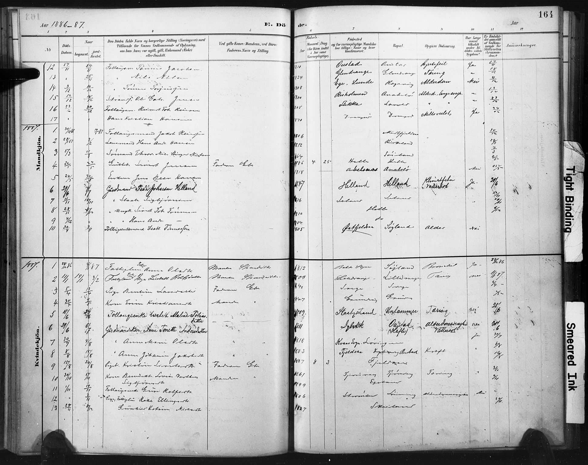 Flekkefjord sokneprestkontor, SAK/1111-0012/F/Fa/Fac/L0008: Parish register (official) no. A 8, 1885-1898, p. 164