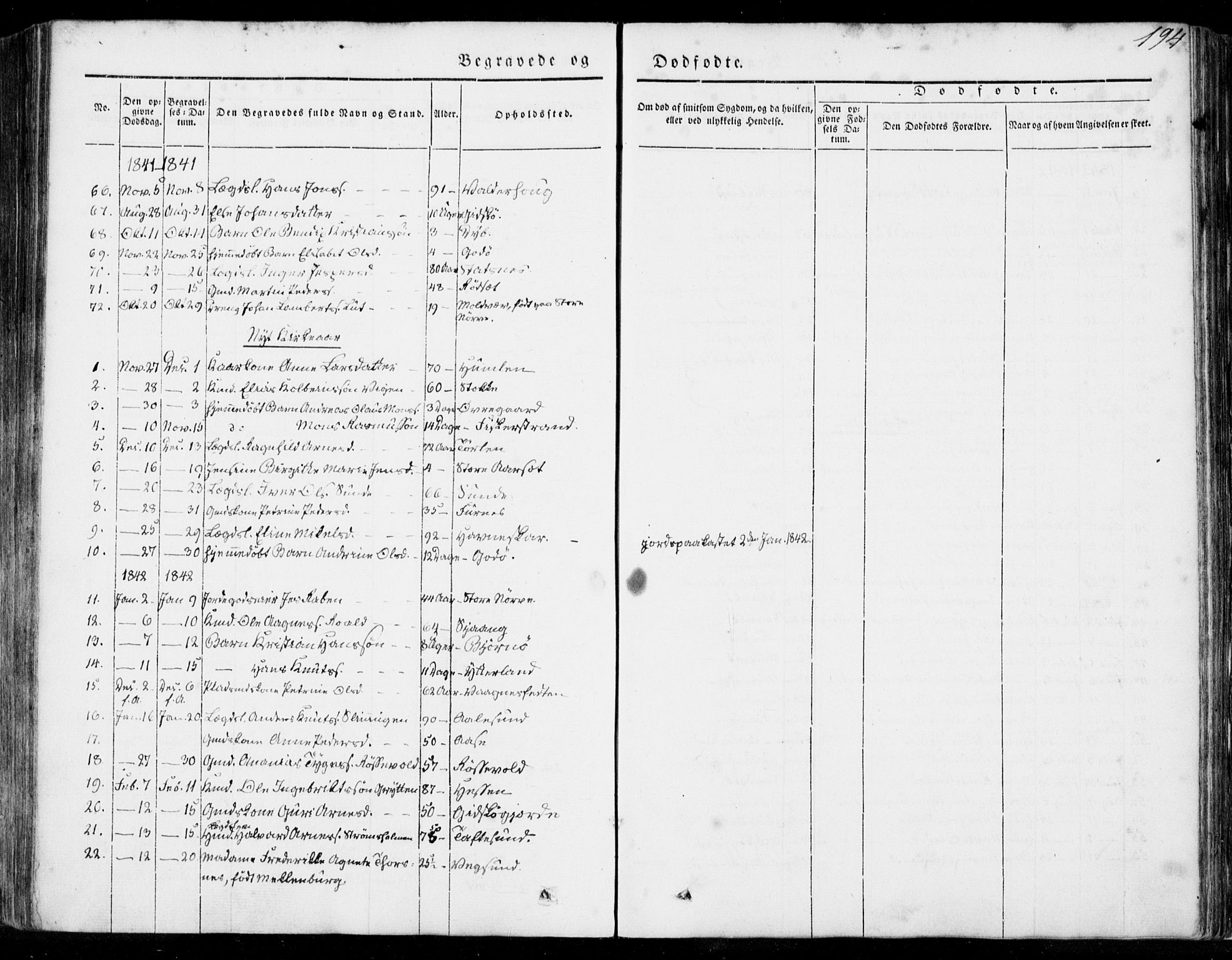 Ministerialprotokoller, klokkerbøker og fødselsregistre - Møre og Romsdal, SAT/A-1454/528/L0396: Parish register (official) no. 528A07, 1839-1847, p. 194