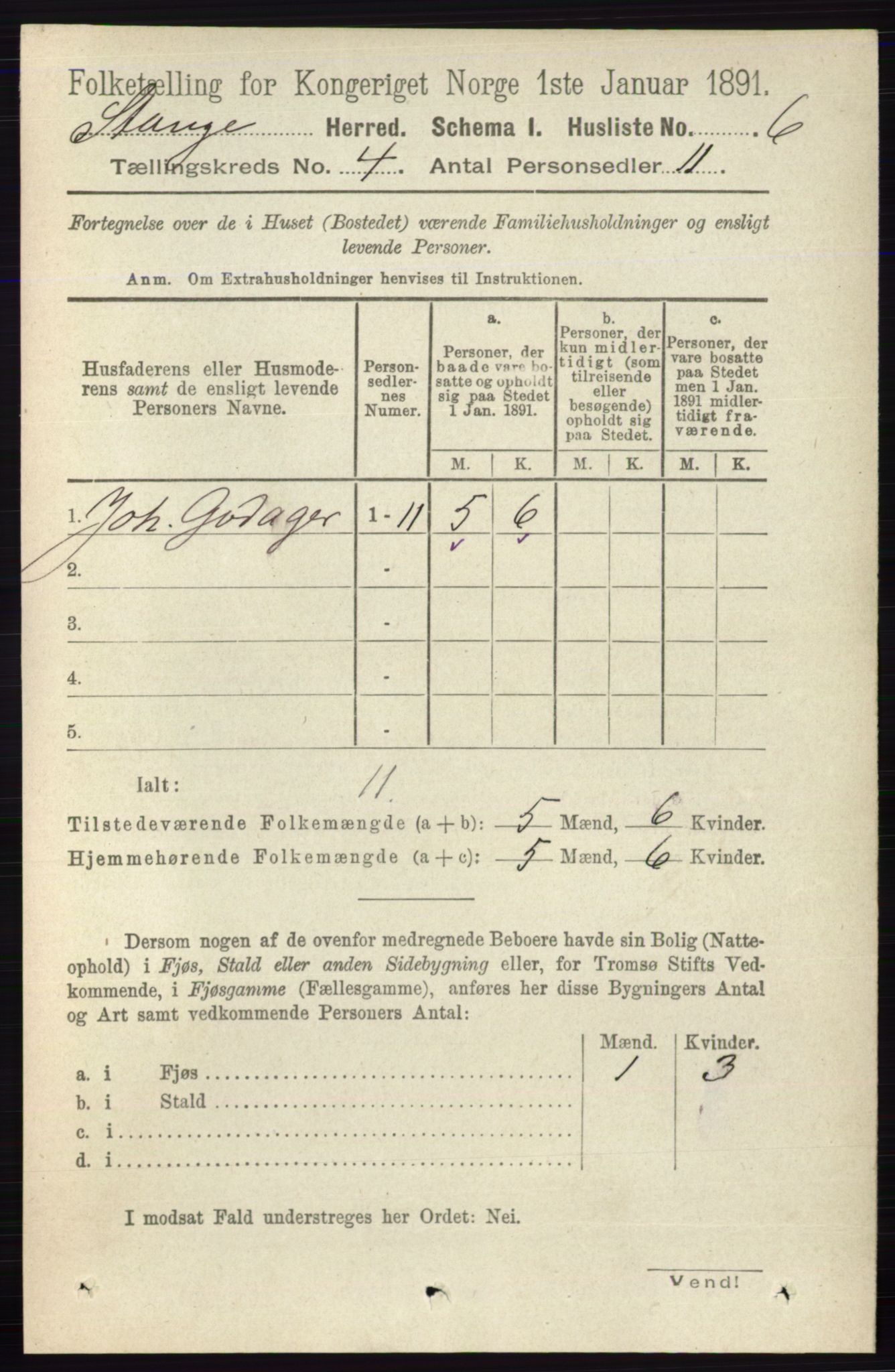 RA, 1891 census for 0417 Stange, 1891, p. 2234