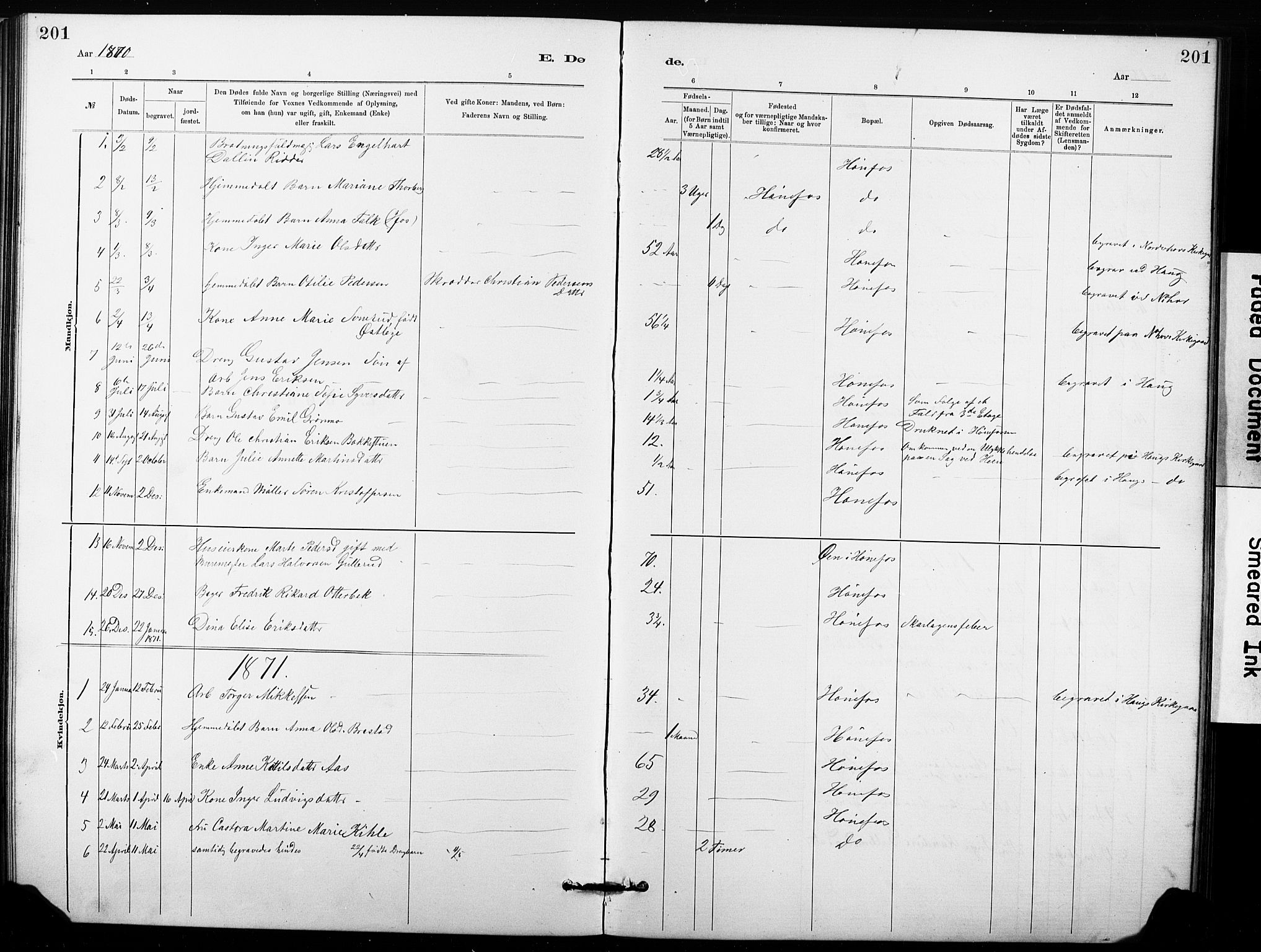 Hønefoss kirkebøker, AV/SAKO-A-609/G/Ga/L0001: Parish register (copy) no. 1, 1870-1887, p. 201