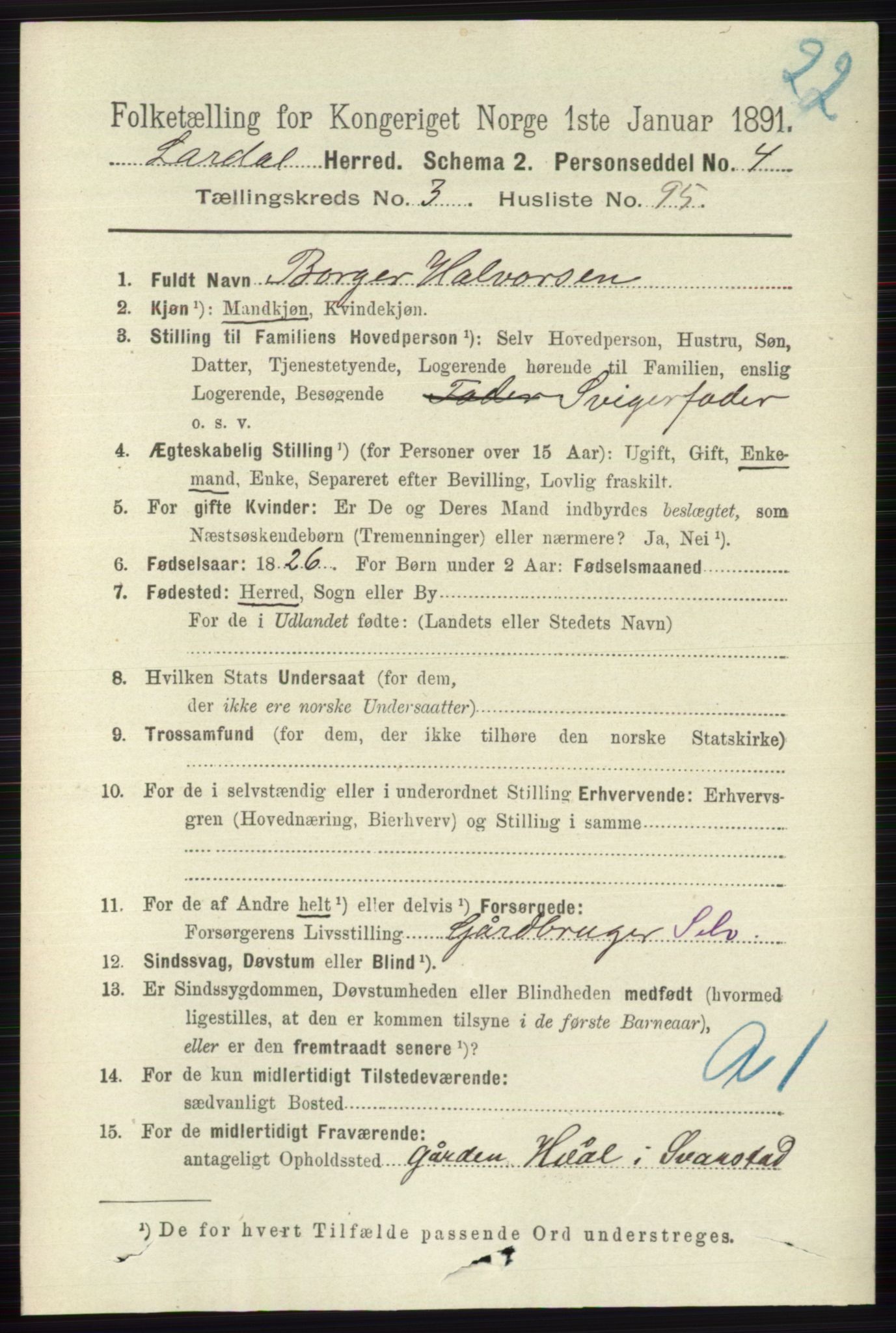 RA, 1891 census for 0728 Lardal, 1891, p. 1844