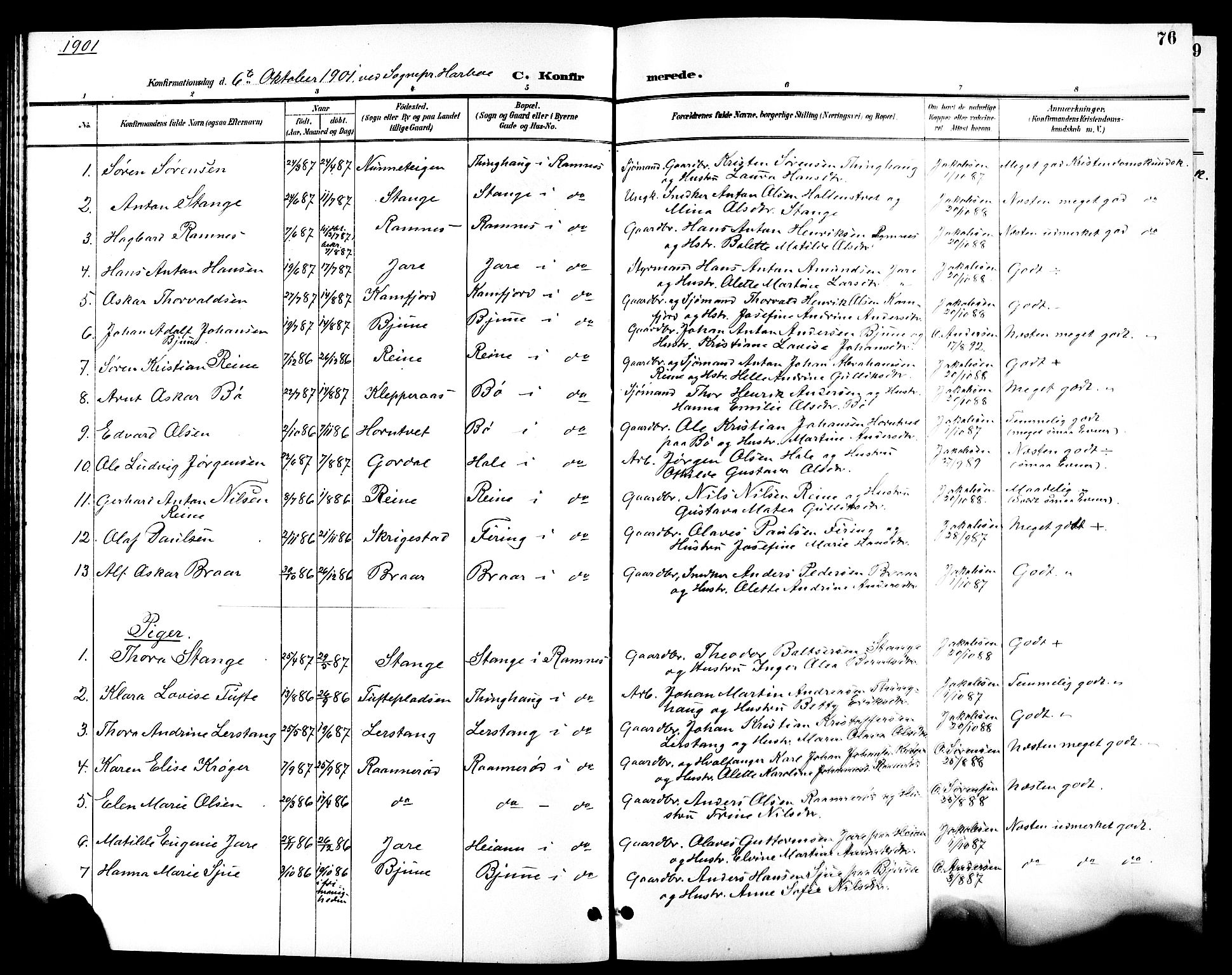 Ramnes kirkebøker, AV/SAKO-A-314/G/Ga/L0004: Parish register (copy) no. I 4, 1896-1911, p. 76