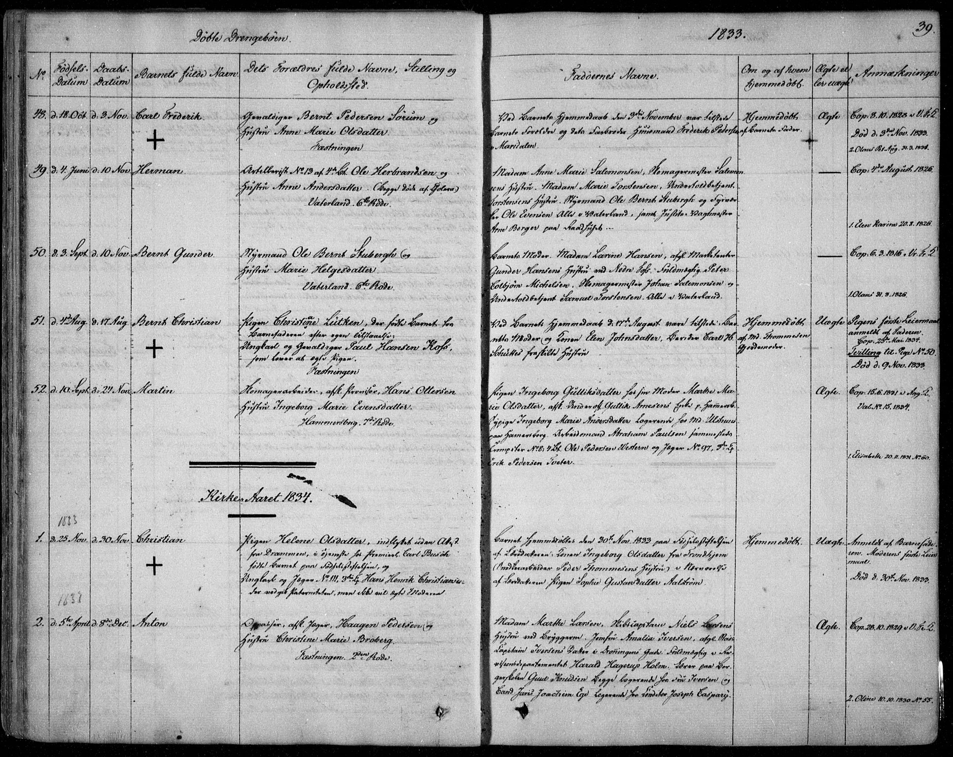 Garnisonsmenigheten Kirkebøker, SAO/A-10846/F/Fa/L0006: Parish register (official) no. 6, 1828-1841, p. 39