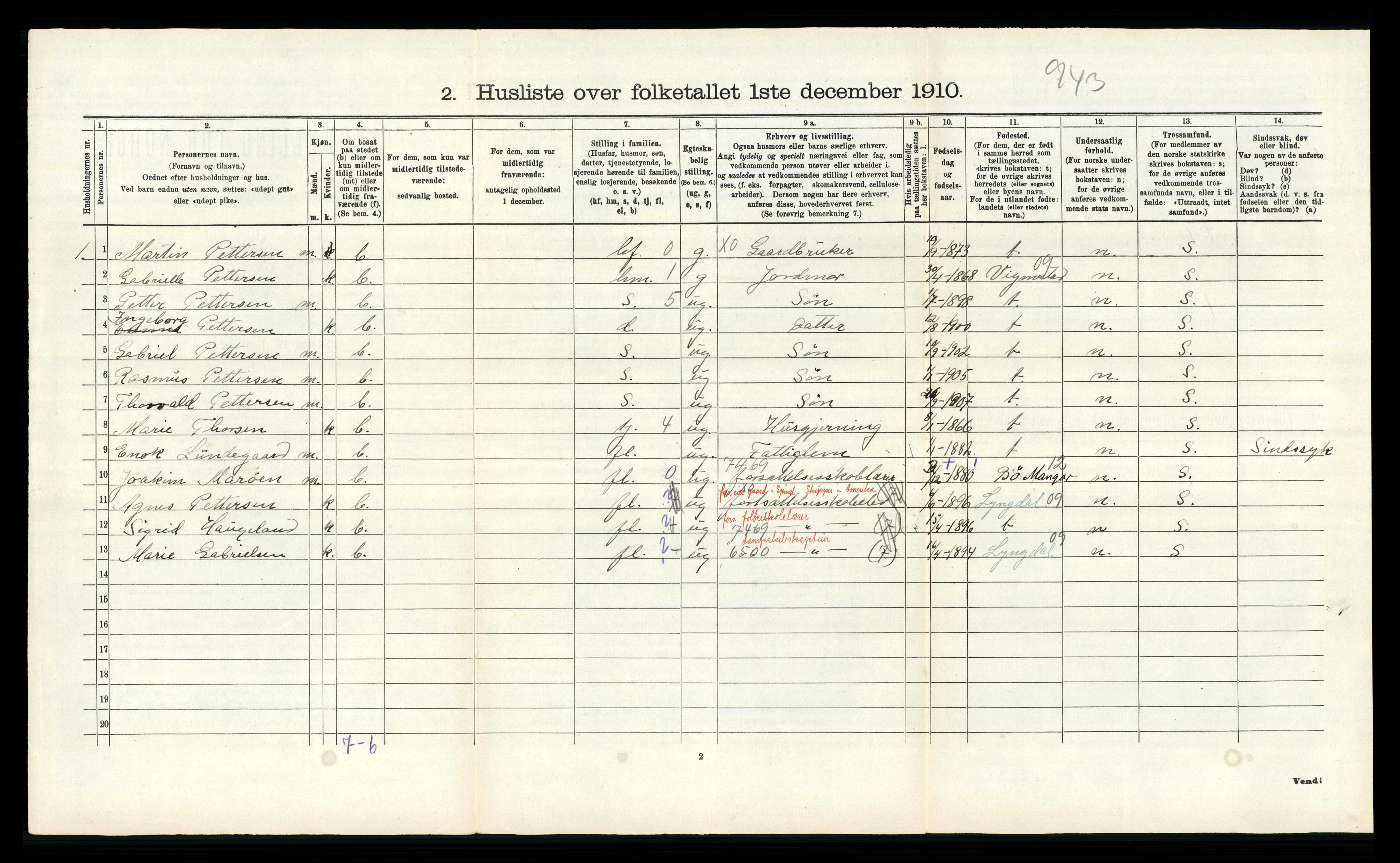 RA, 1910 census for Spind, 1910, p. 463